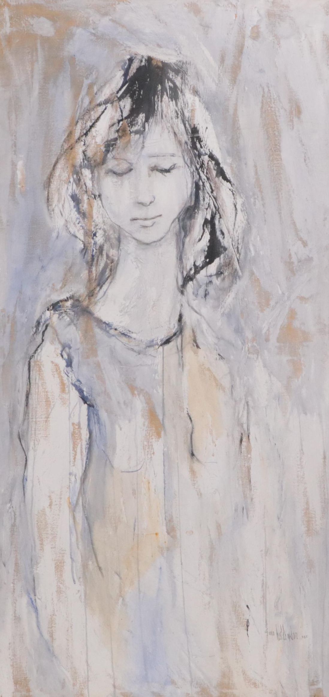 Gino Hollander Modernist Portrait Oil Painting, 1965