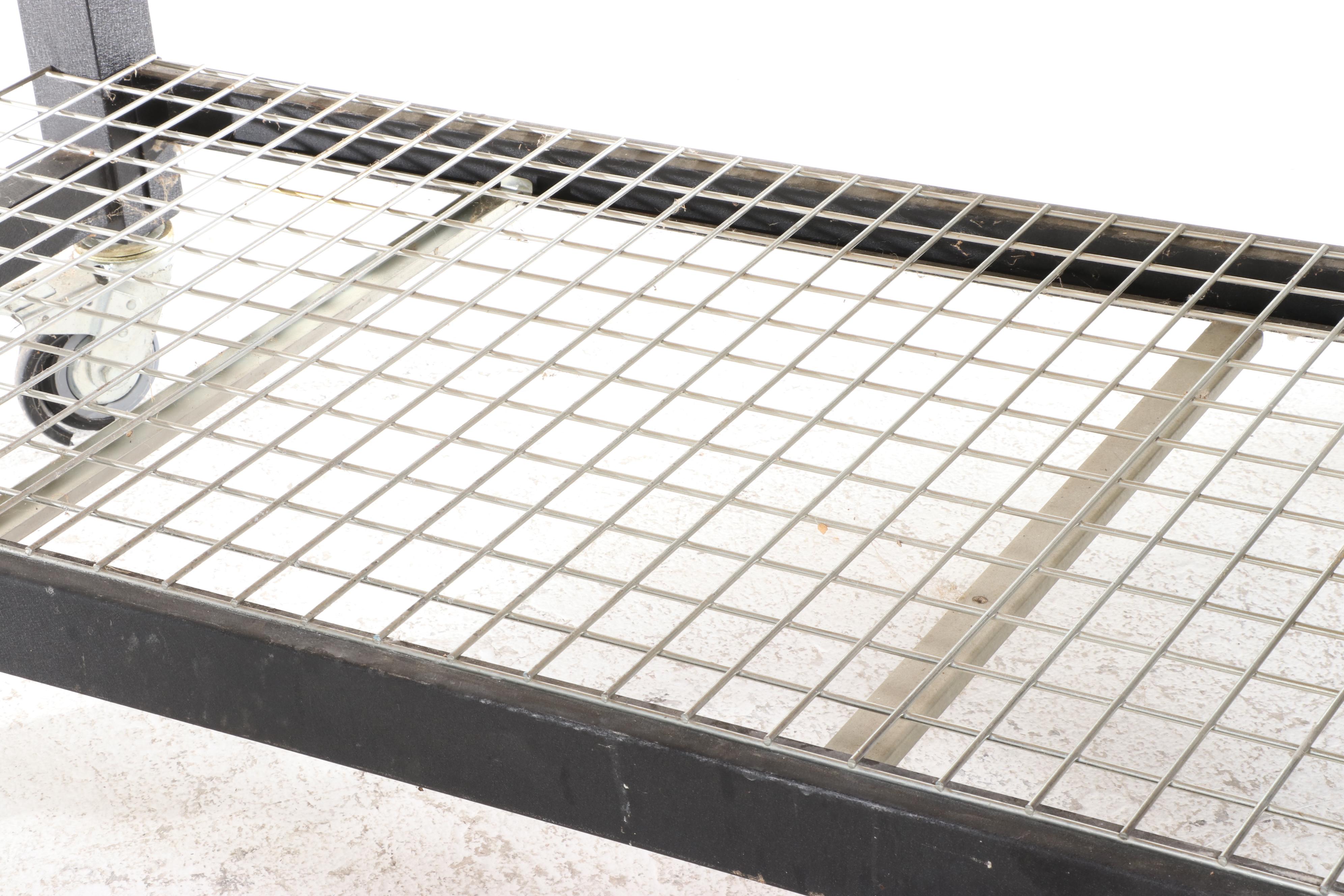 Work Bench on Casters with Vice, Peg Board and Lockable Overhead Storage