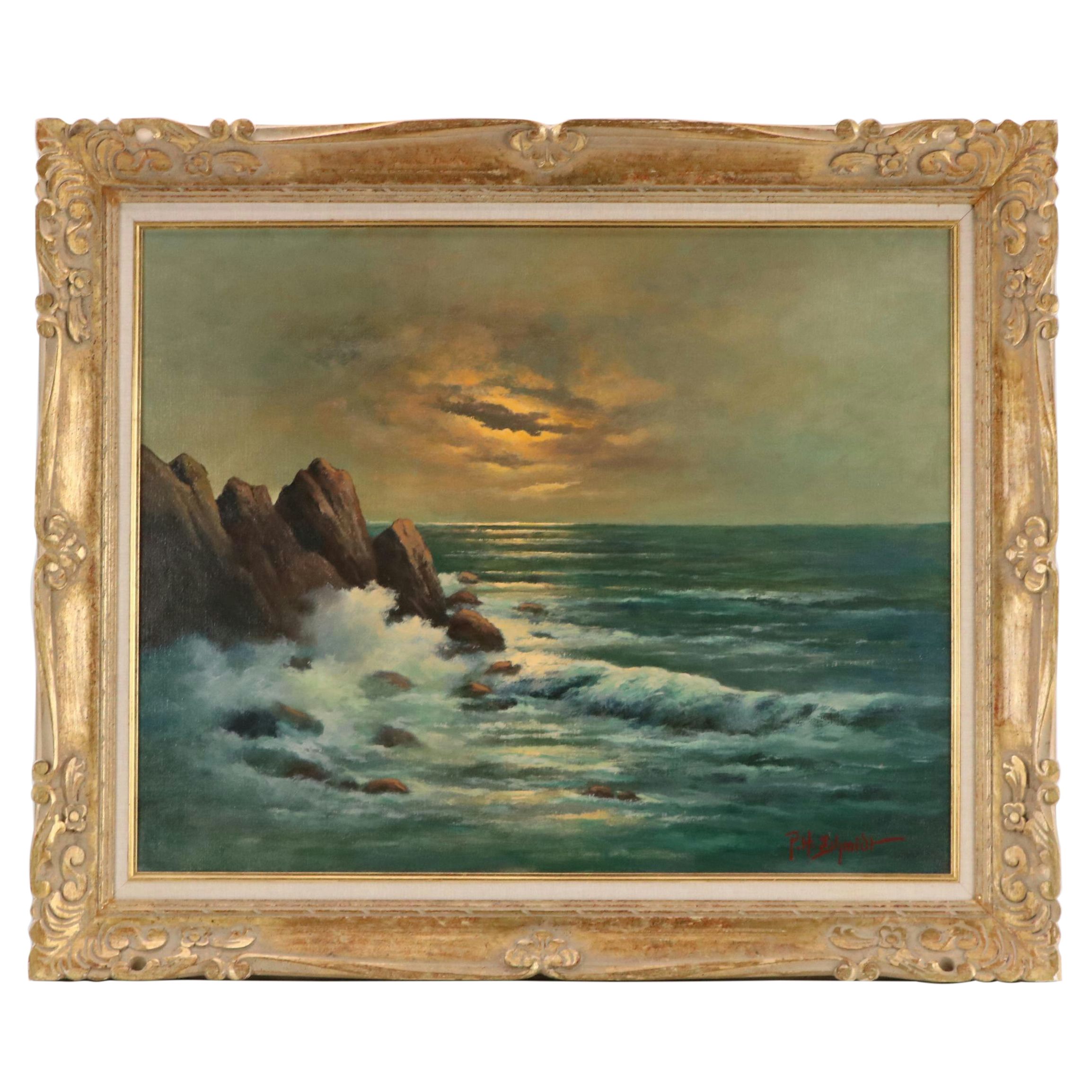 Peter H. Schmidt Oil Painting of Coastal Seascape at Sunset