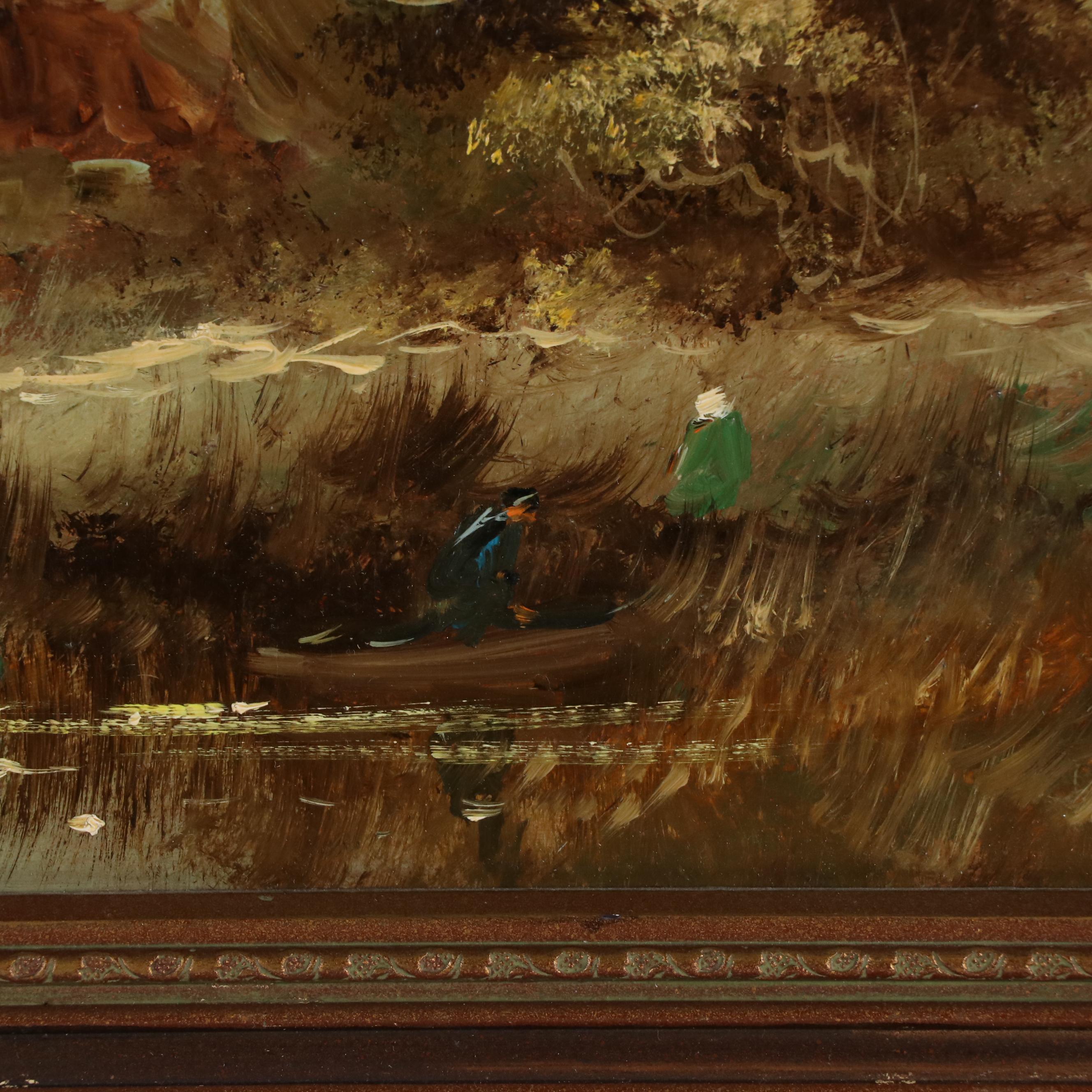 V. Holst Oil Painting of Landscape with House and Figures