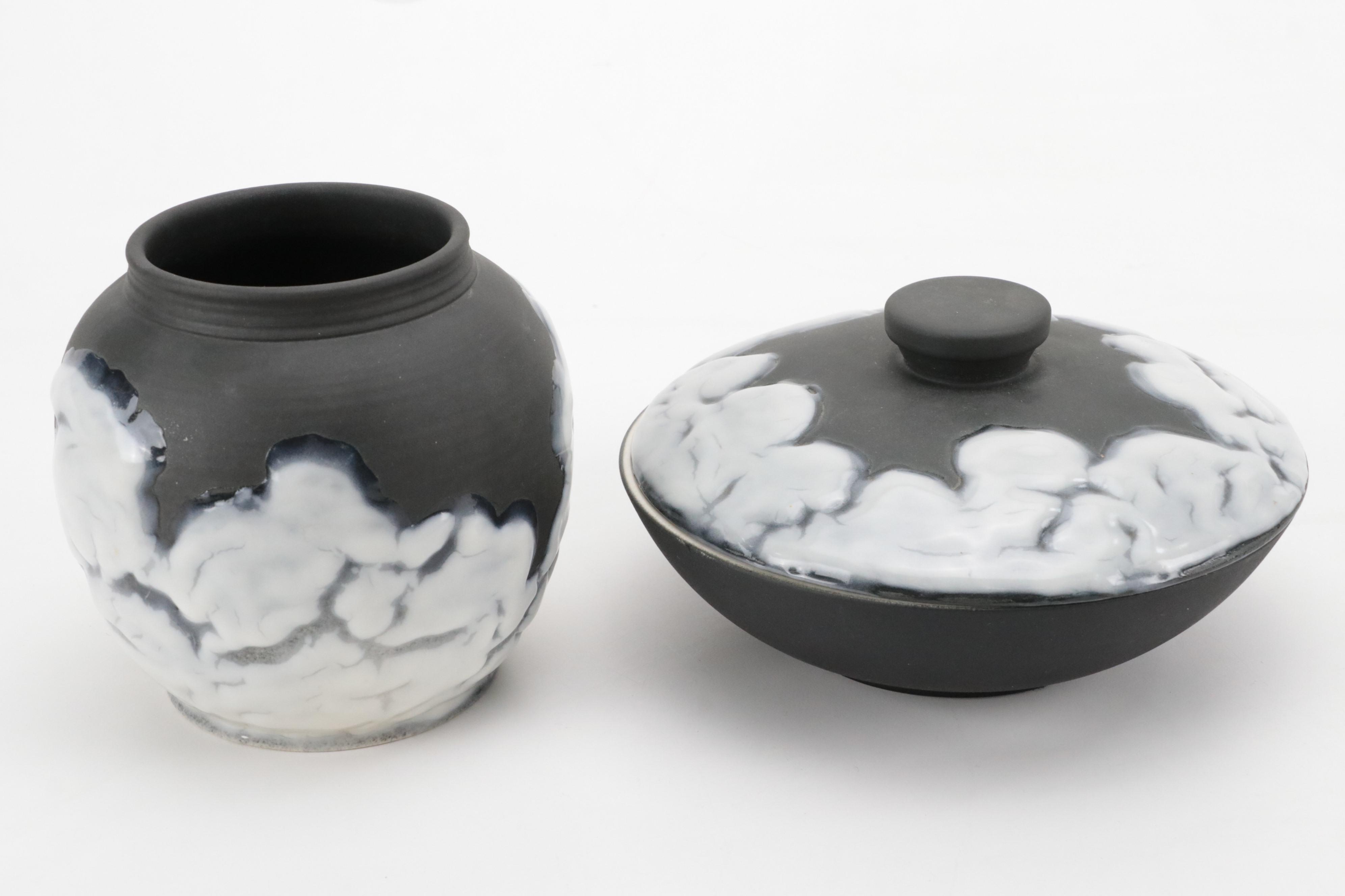 Rookwood Pottery Cirrus Glaze Ceramic Vase and Lidded Bowl, 1953