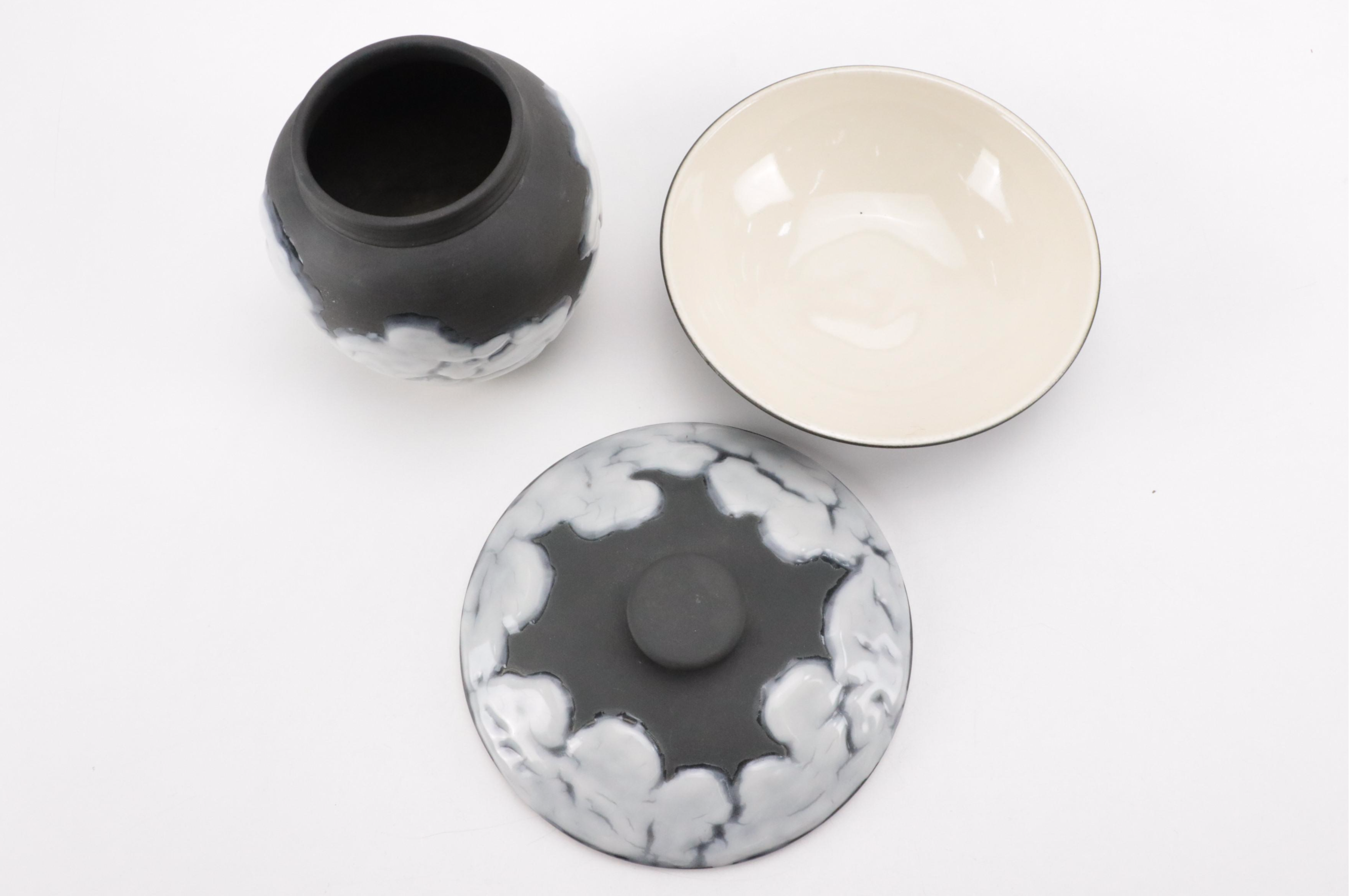 Rookwood Pottery Cirrus Glaze Ceramic Vase and Lidded Bowl, 1953