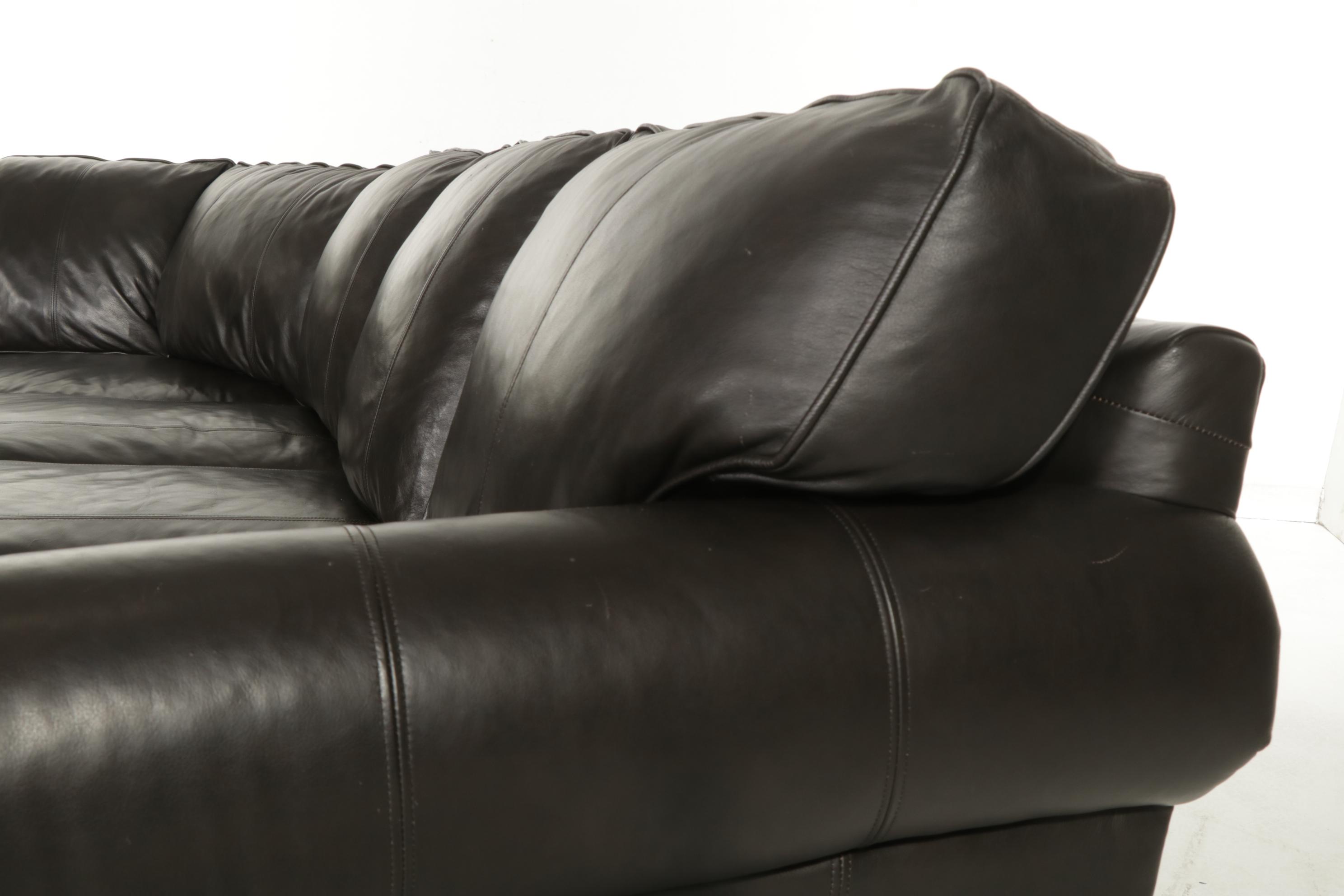 Arhaus Two-Piece Leather Roll-Arm Sectional Sofa