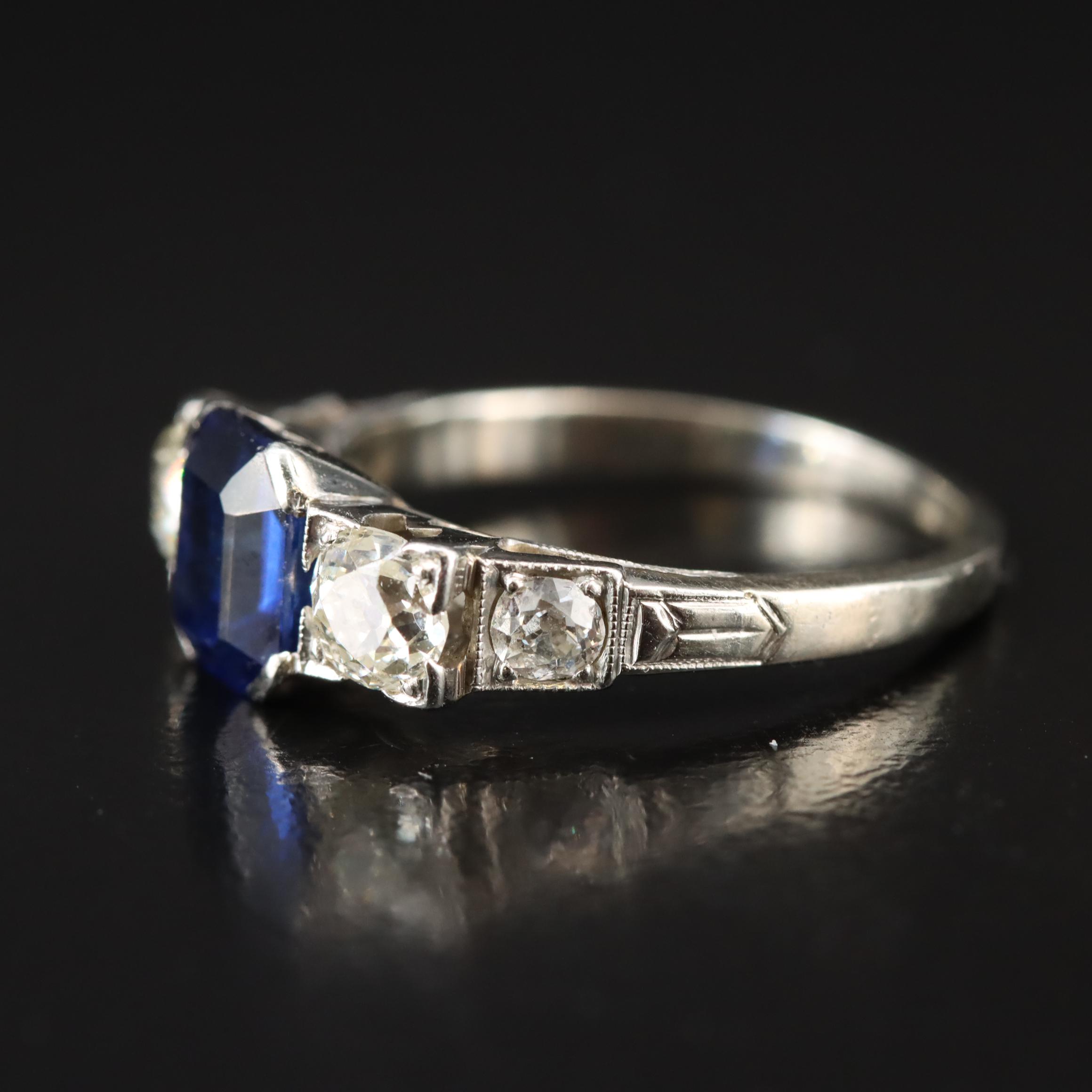 Art Deco 18K Sapphire and Diamond Ring