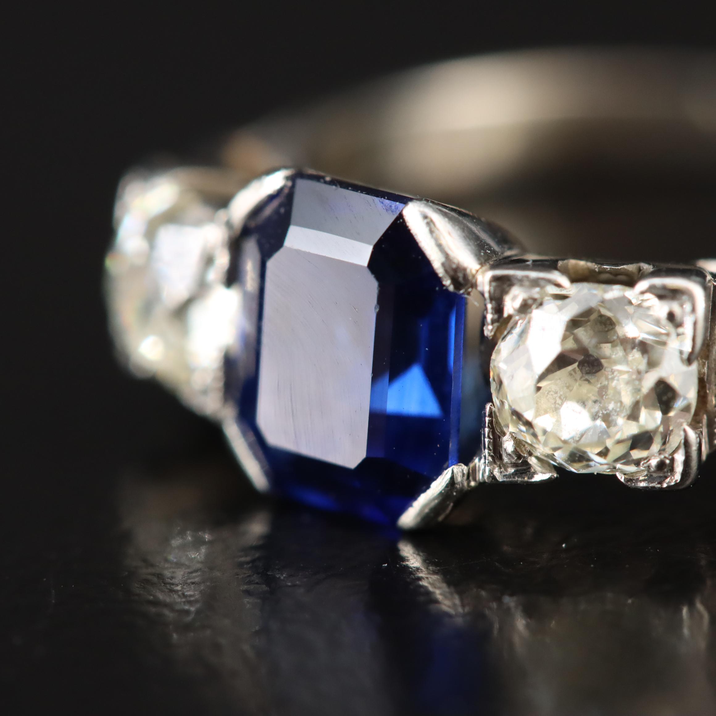 Art Deco 18K Sapphire and Diamond Ring