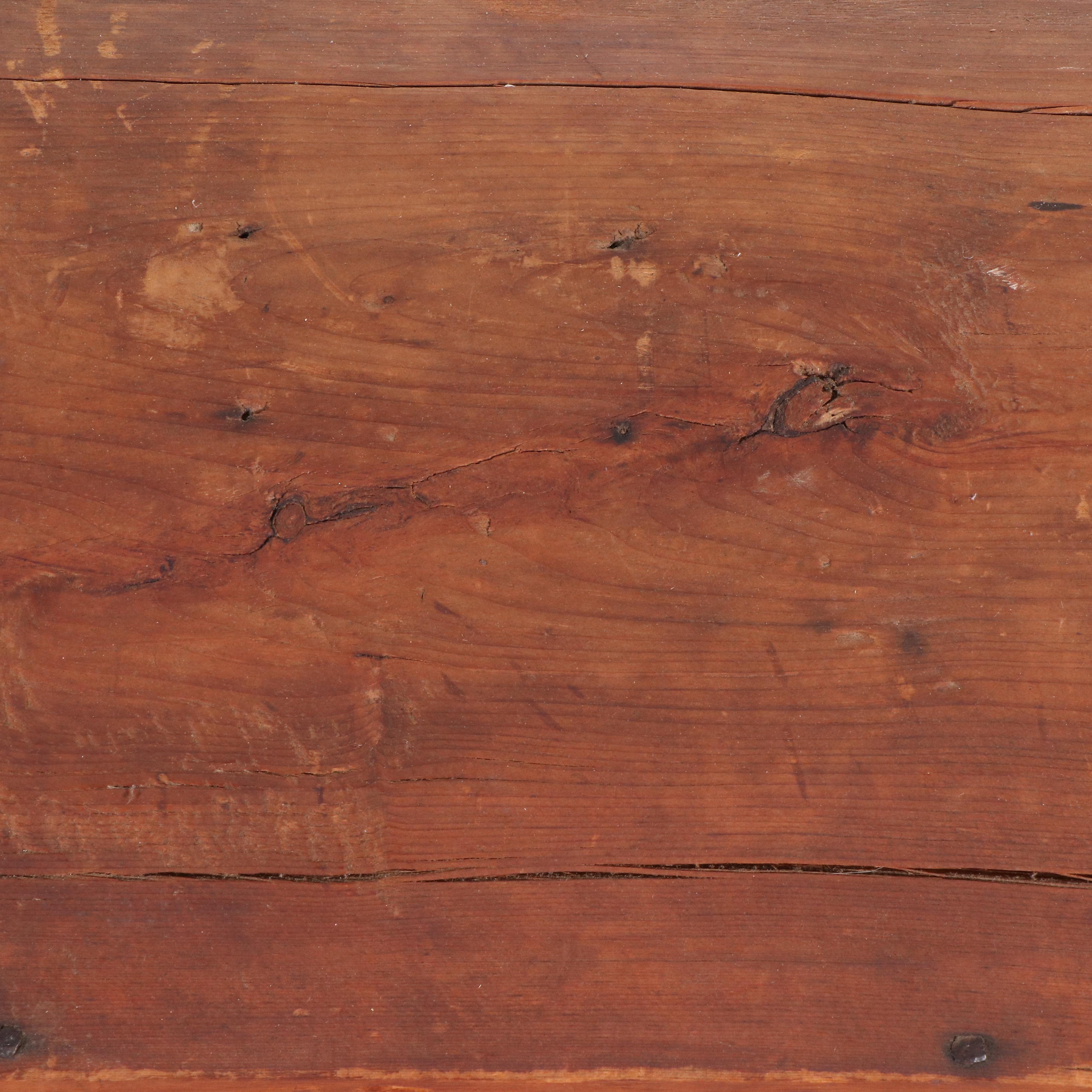 Small American Primitive Iron-Mounted Pine Dome-Top Trunk, Mid-19th Century