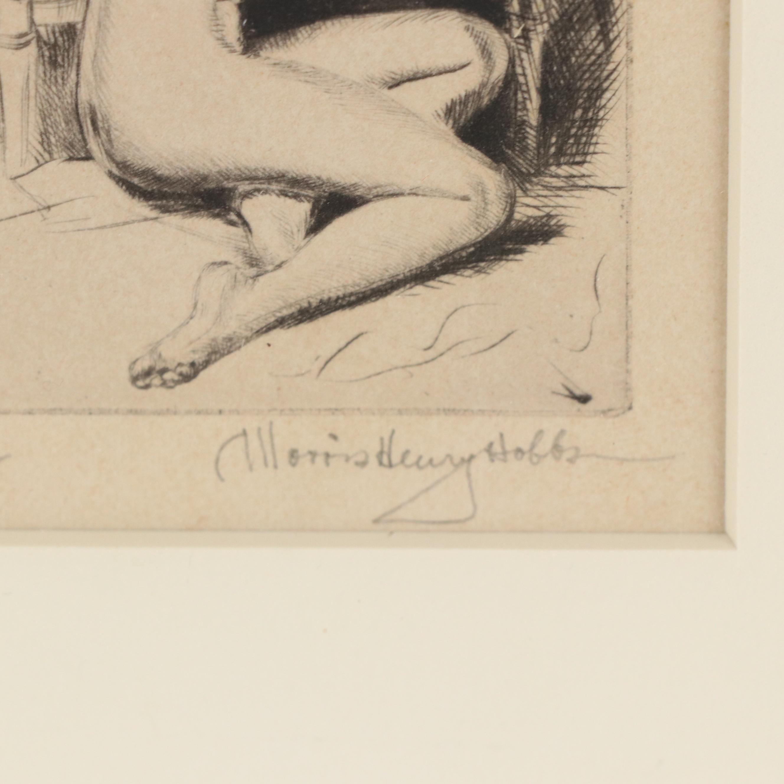 Morris Henry Hobbs Nude Figural Etching "Alone," Circa 1938