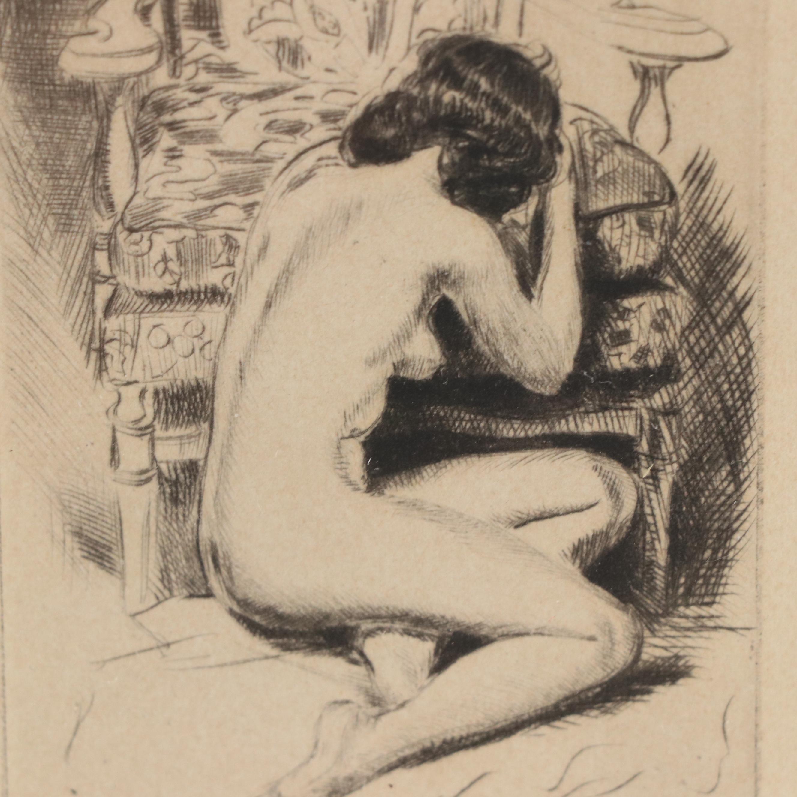 Morris Henry Hobbs Nude Figural Etching "Alone," Circa 1938