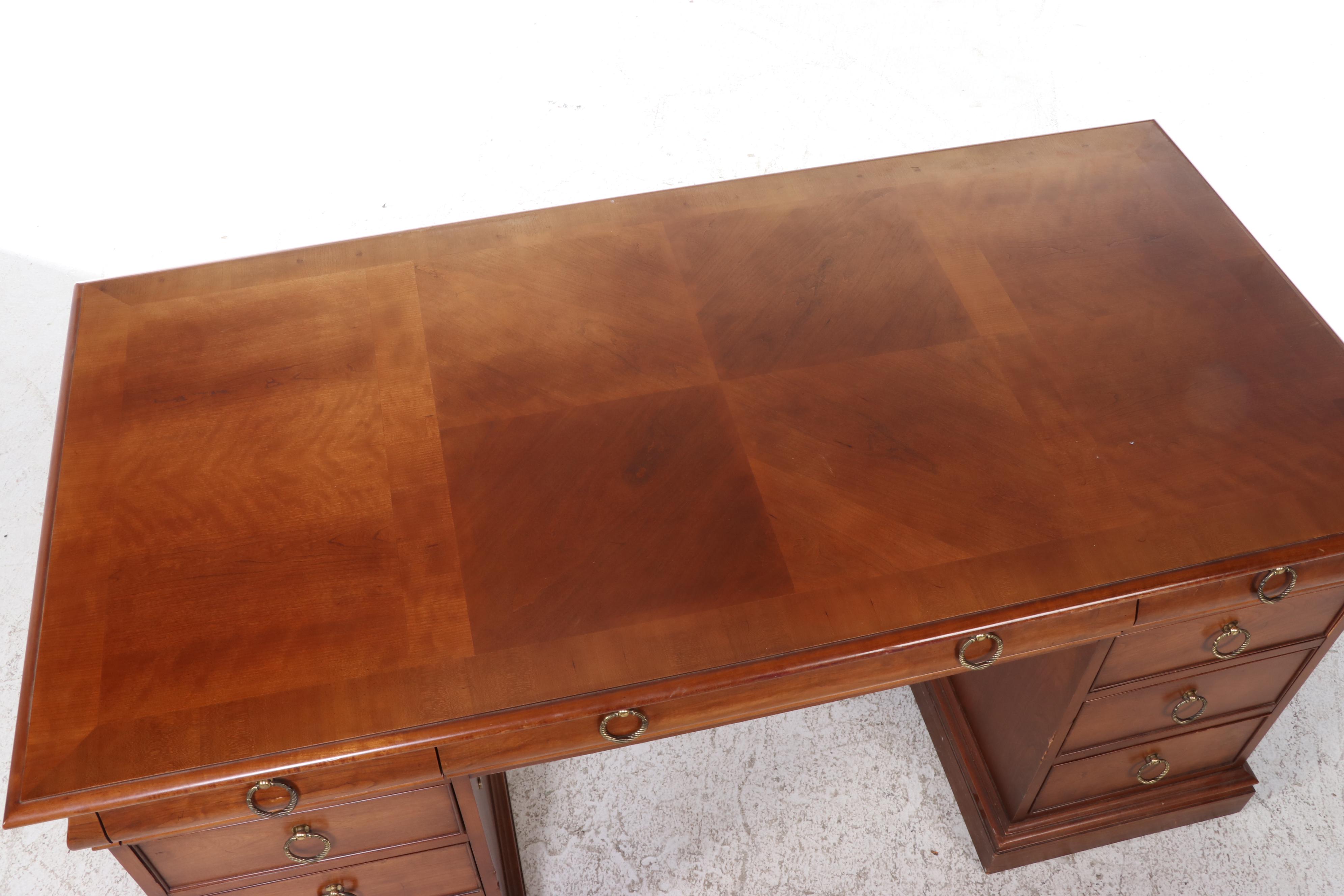 Georgian Style Desk with Leather Office Chair and Brass Lamp