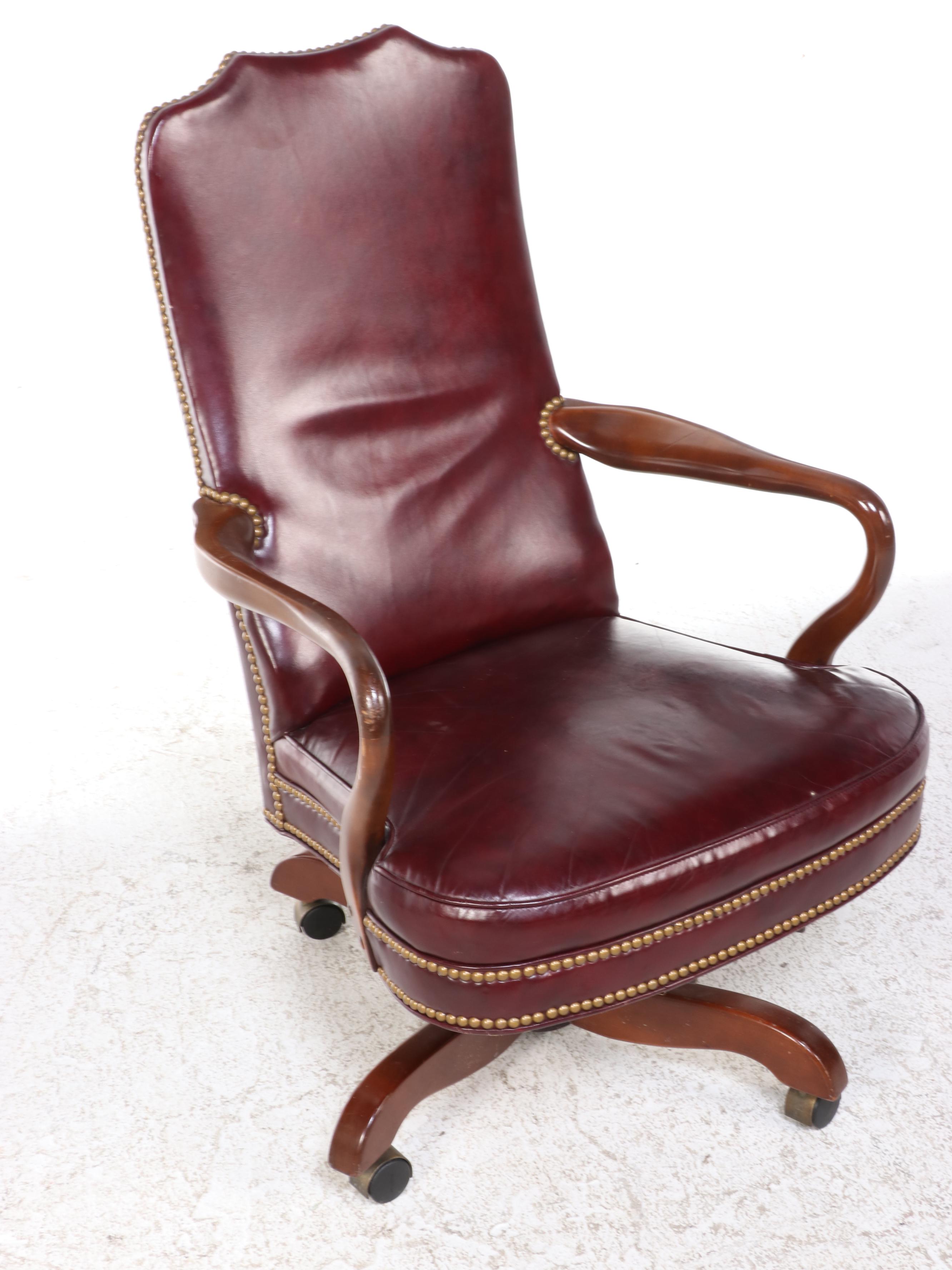 Georgian Style Desk with Leather Office Chair and Brass Lamp