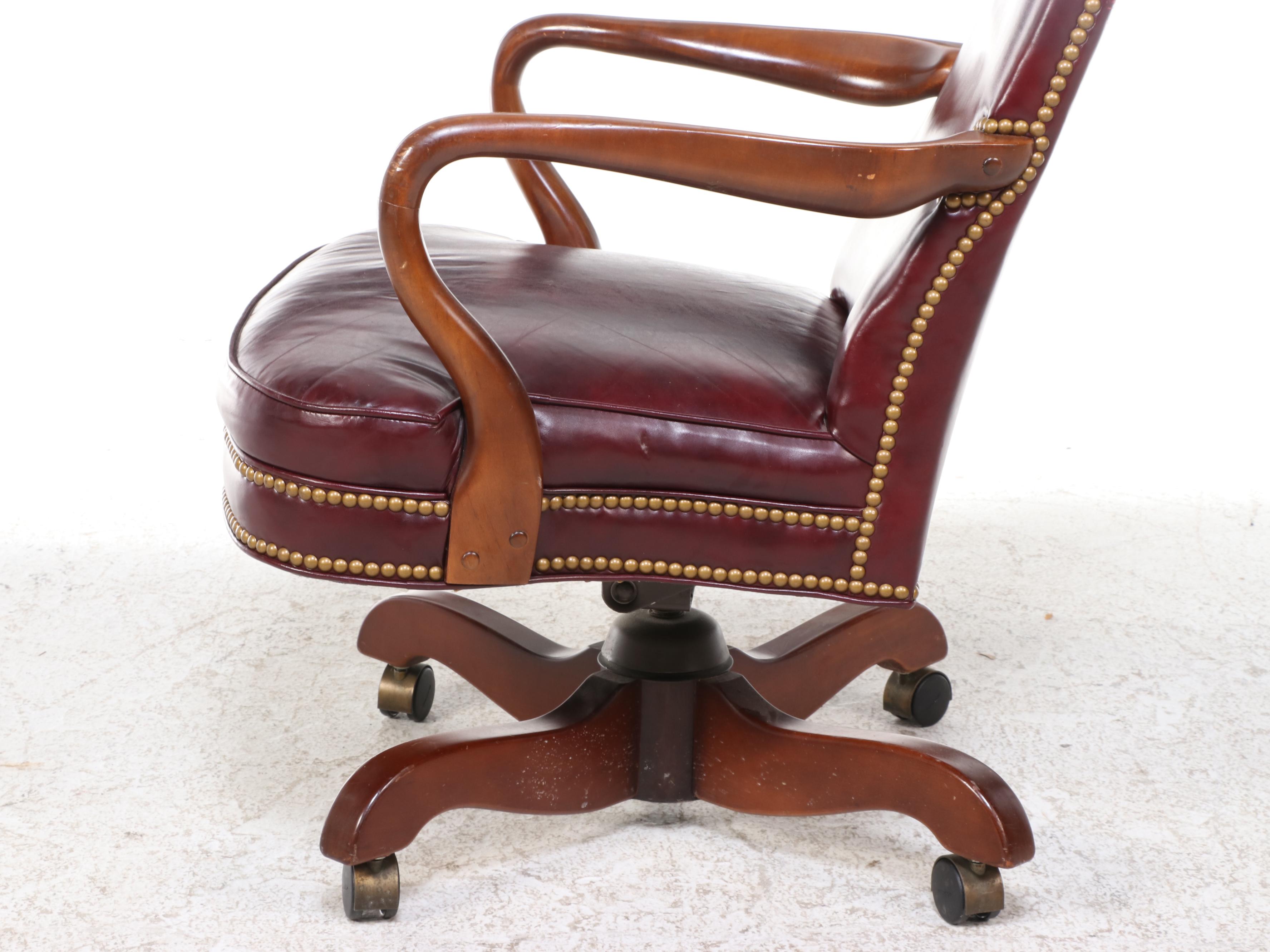Georgian Style Desk with Leather Office Chair and Brass Lamp