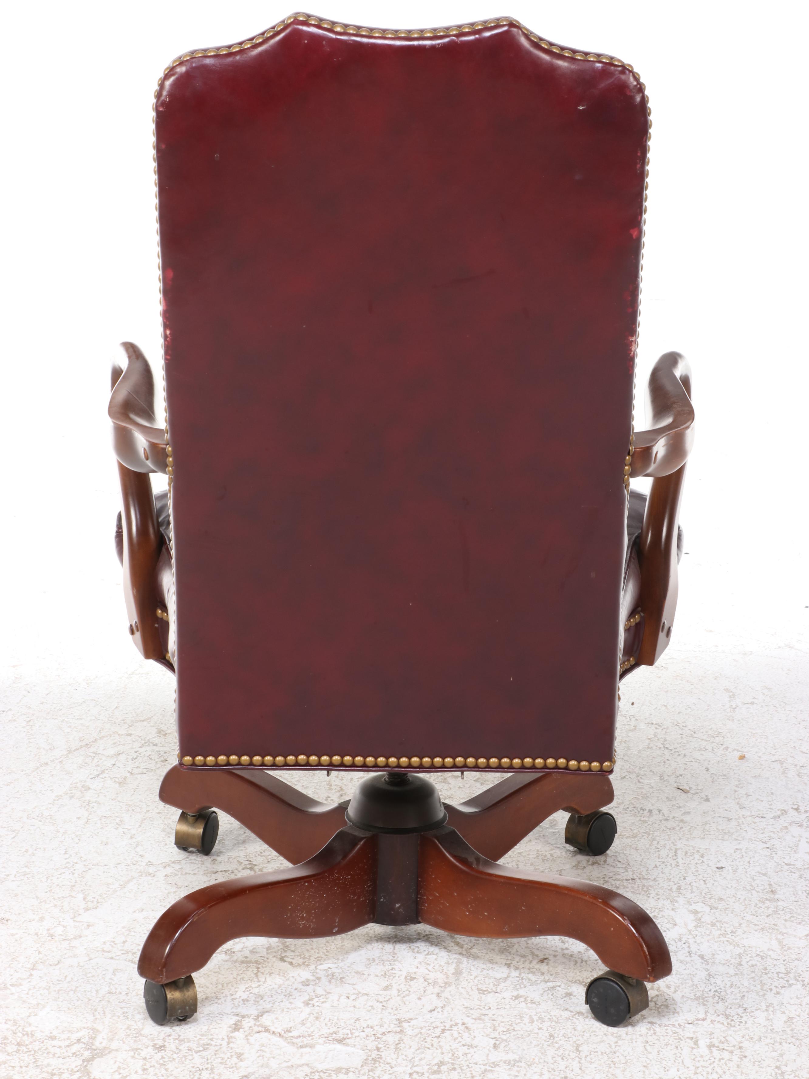 Georgian Style Desk with Leather Office Chair and Brass Lamp