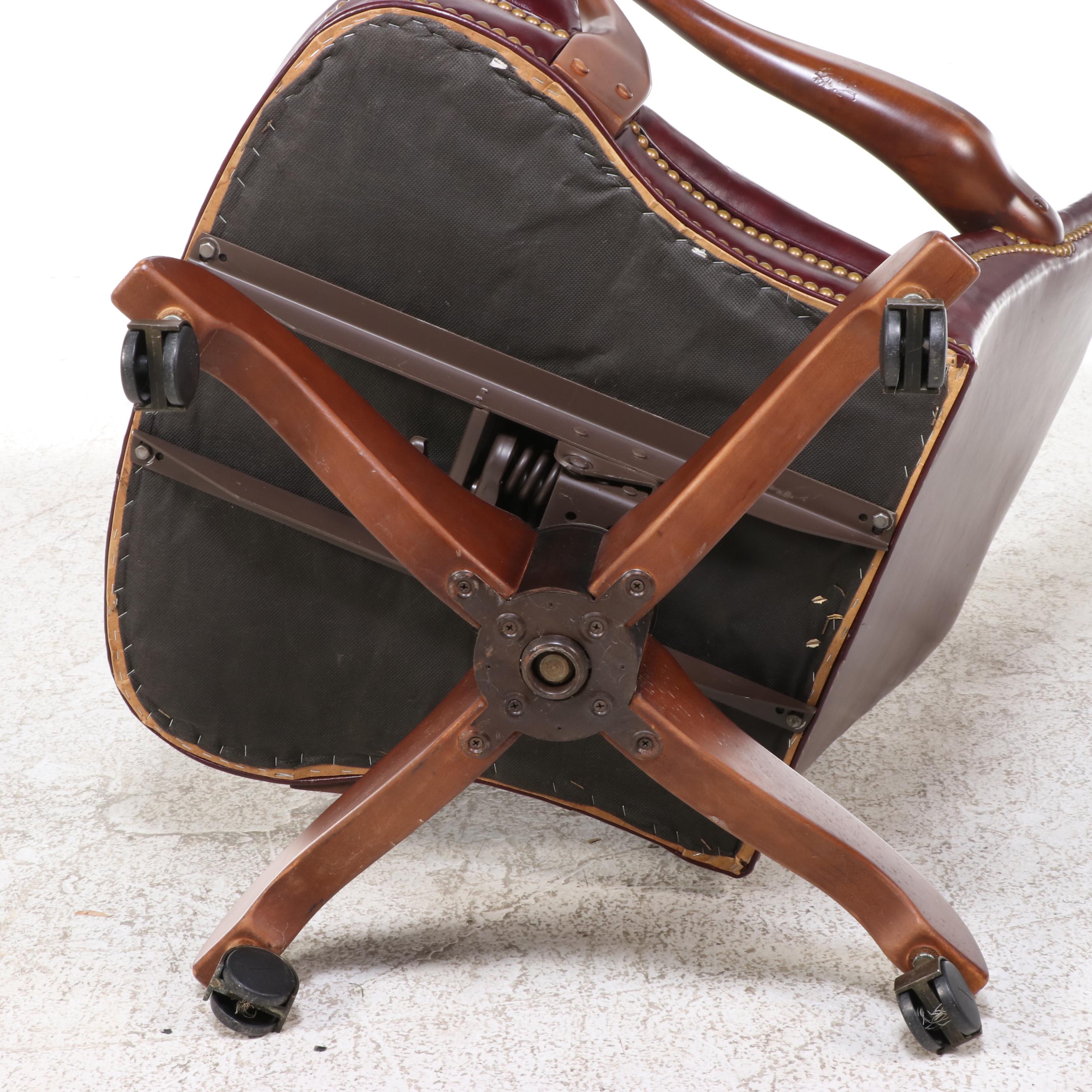 Georgian Style Desk with Leather Office Chair and Brass Lamp