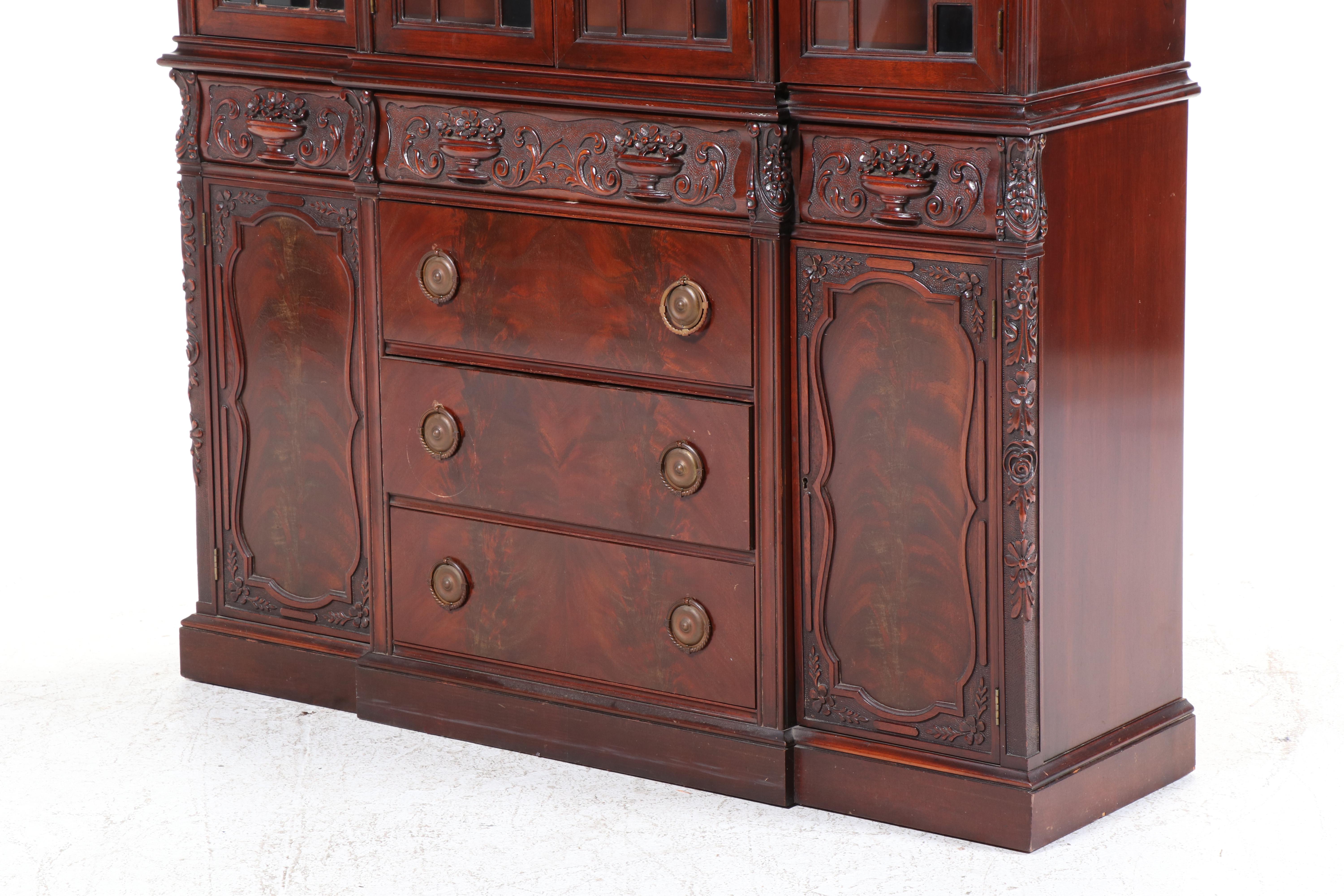 J. B. Van Sciver Co. George III Style Carved Mahogany Breakfront Cabinet