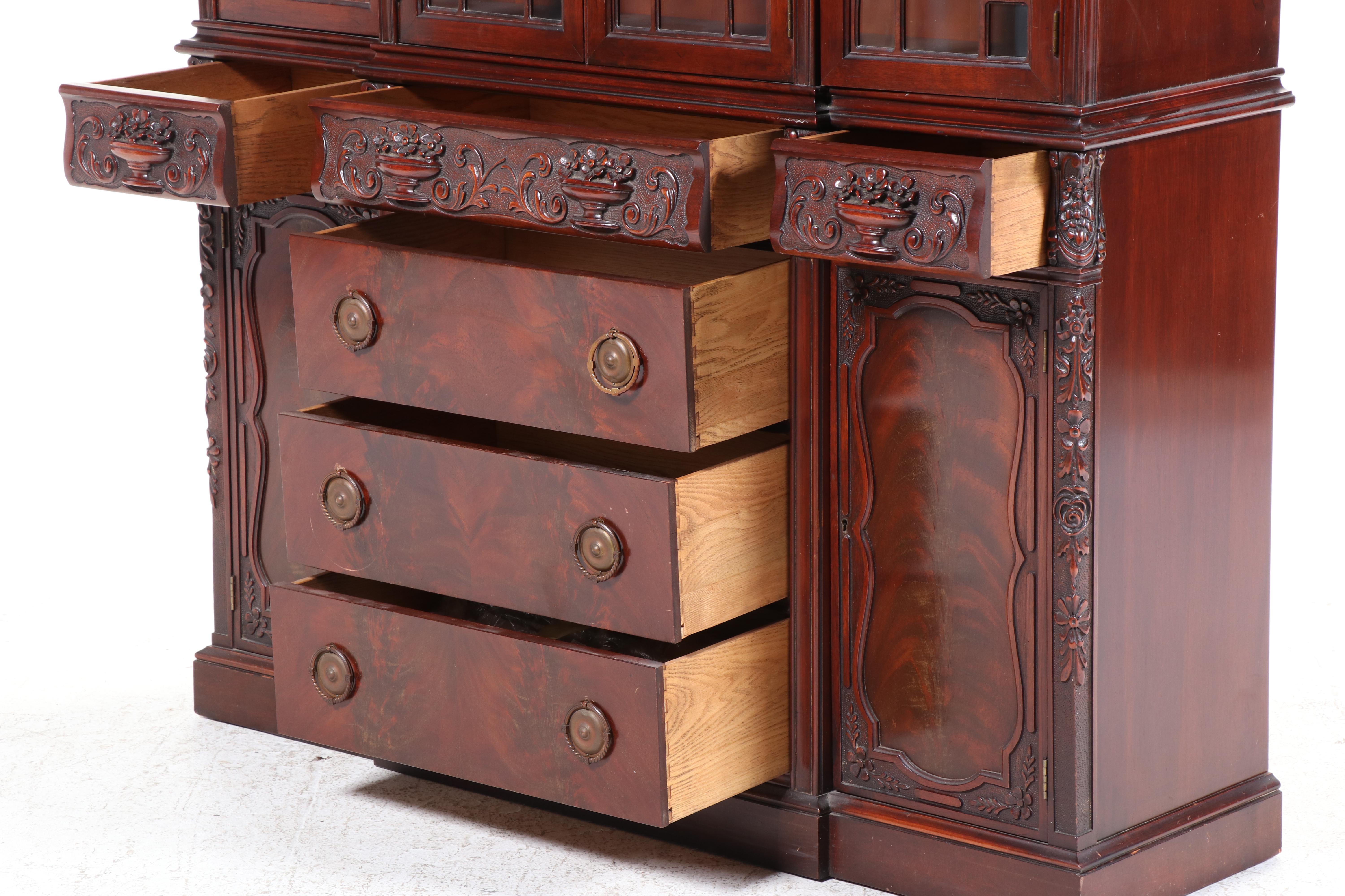 J. B. Van Sciver Co. George III Style Carved Mahogany Breakfront Cabinet