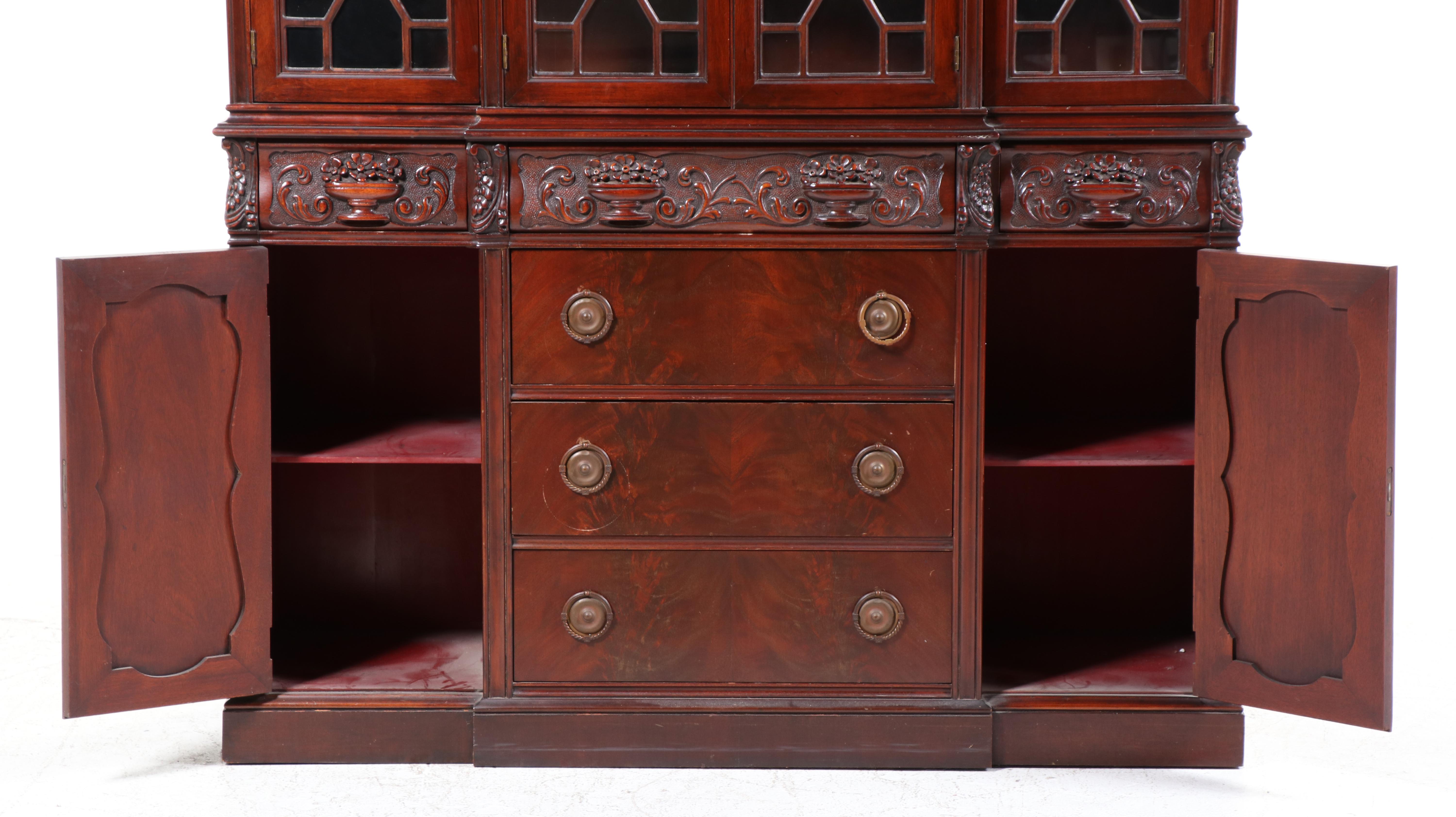 J. B. Van Sciver Co. George III Style Carved Mahogany Breakfront Cabinet