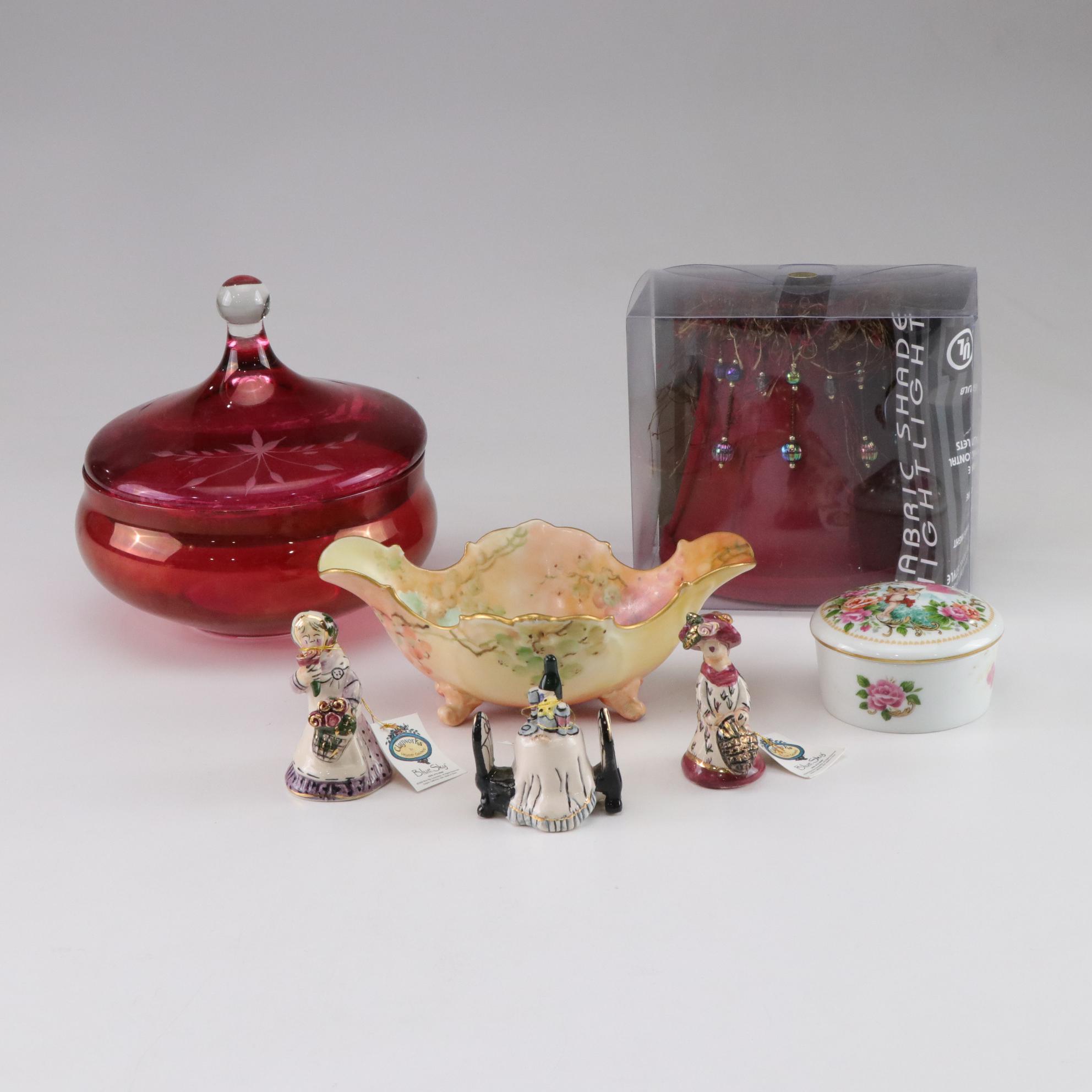 Three Blue Sky "Clayworks" Figurines with Hand-Painted Footed Bowl and More