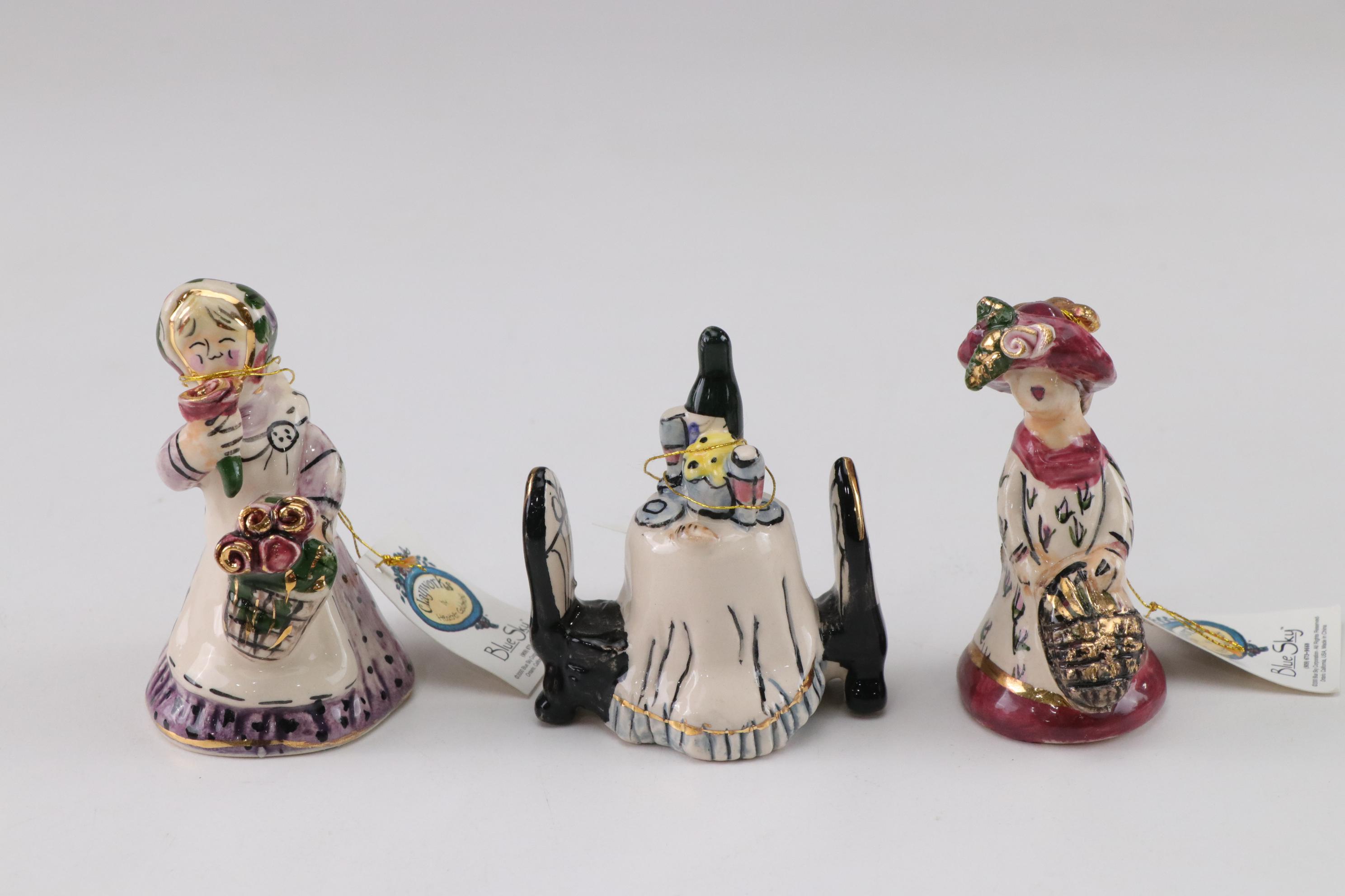 Three Blue Sky "Clayworks" Figurines with Hand-Painted Footed Bowl and More