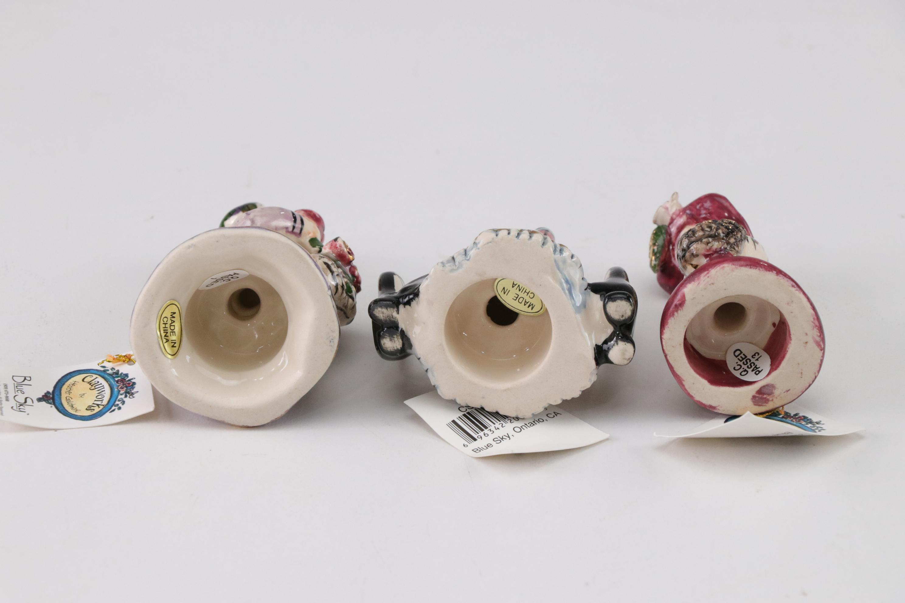 Three Blue Sky "Clayworks" Figurines with Hand-Painted Footed Bowl and More