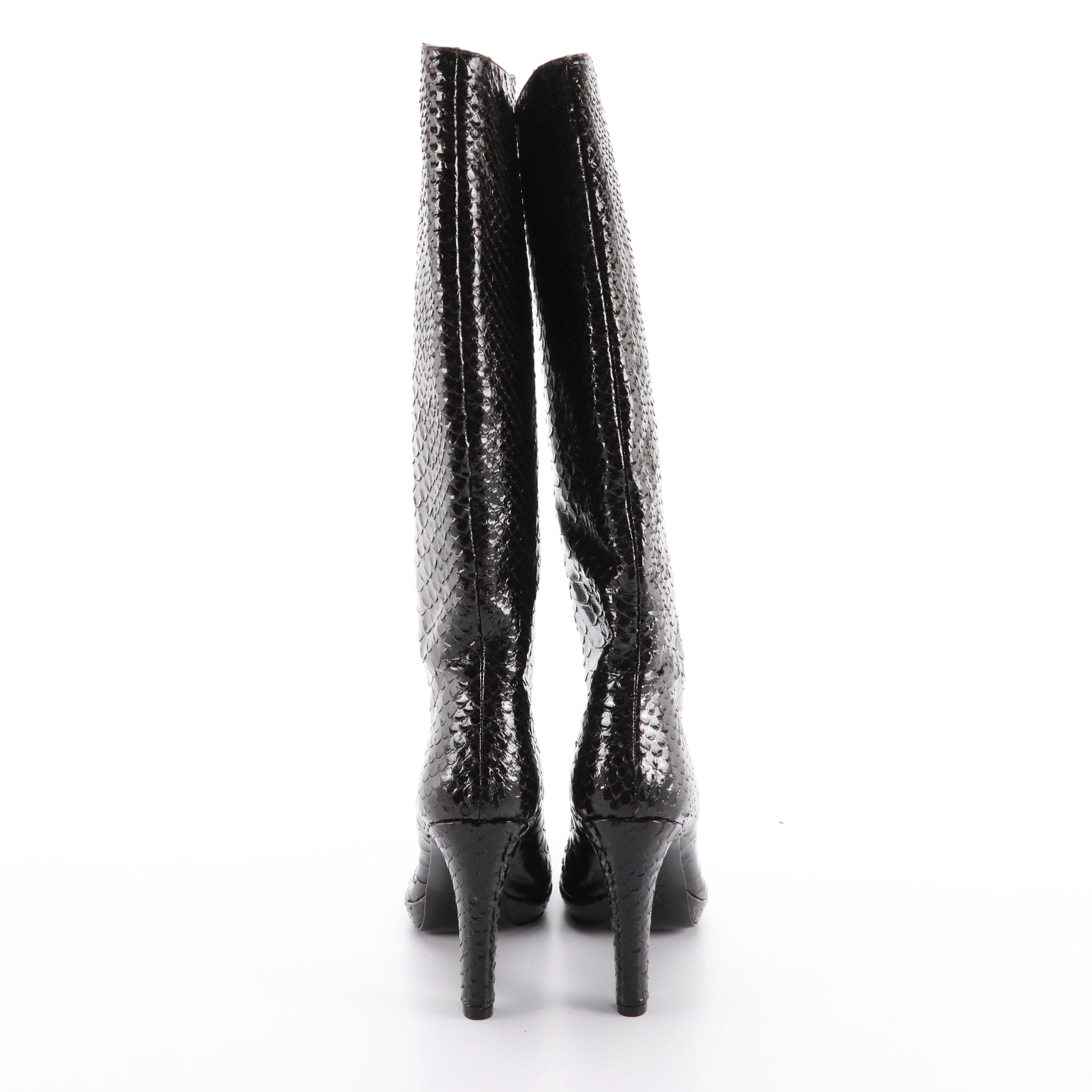 Sergio Rossi Python Embossed Patent Leather High-Heel Boots