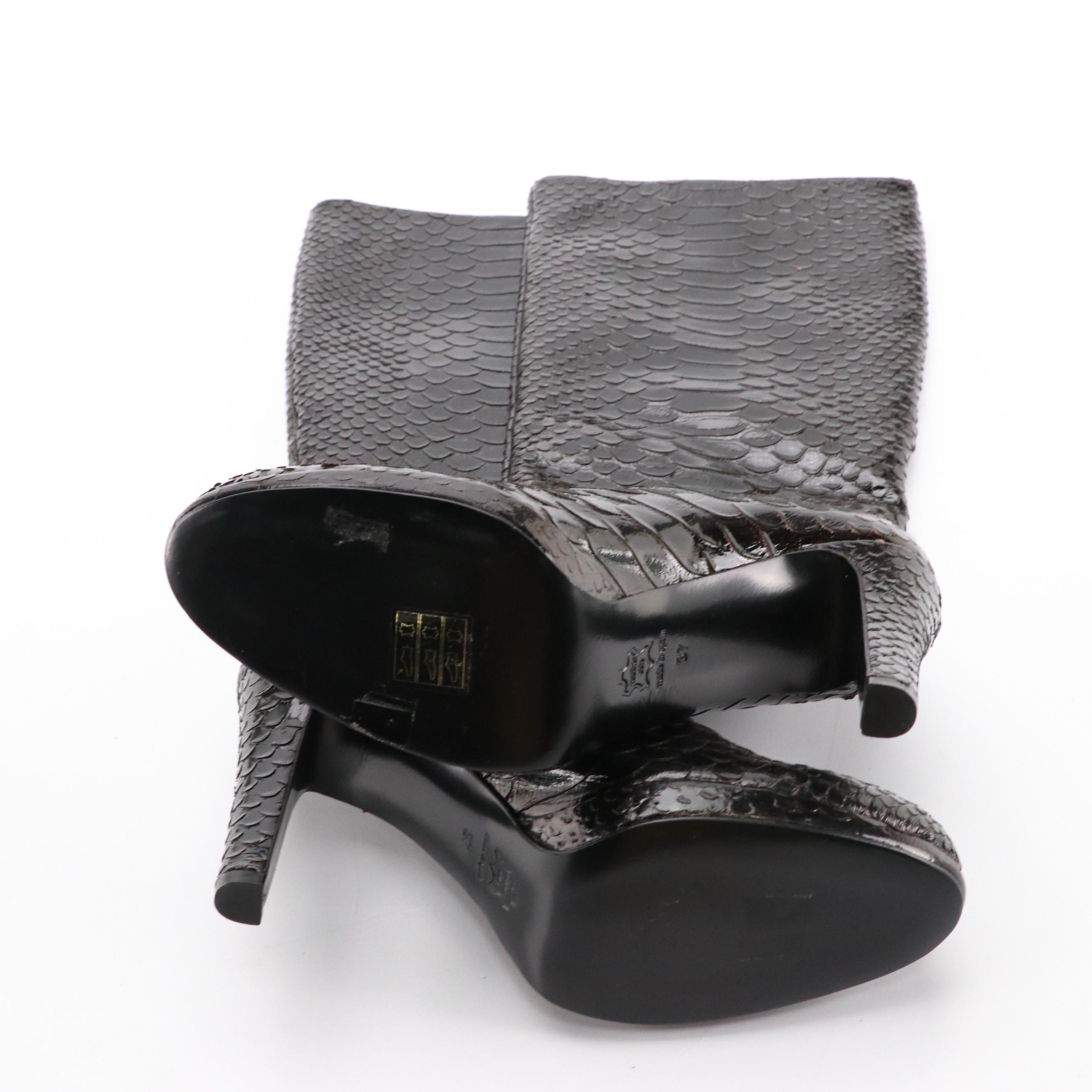 Sergio Rossi Python Embossed Patent Leather High-Heel Boots