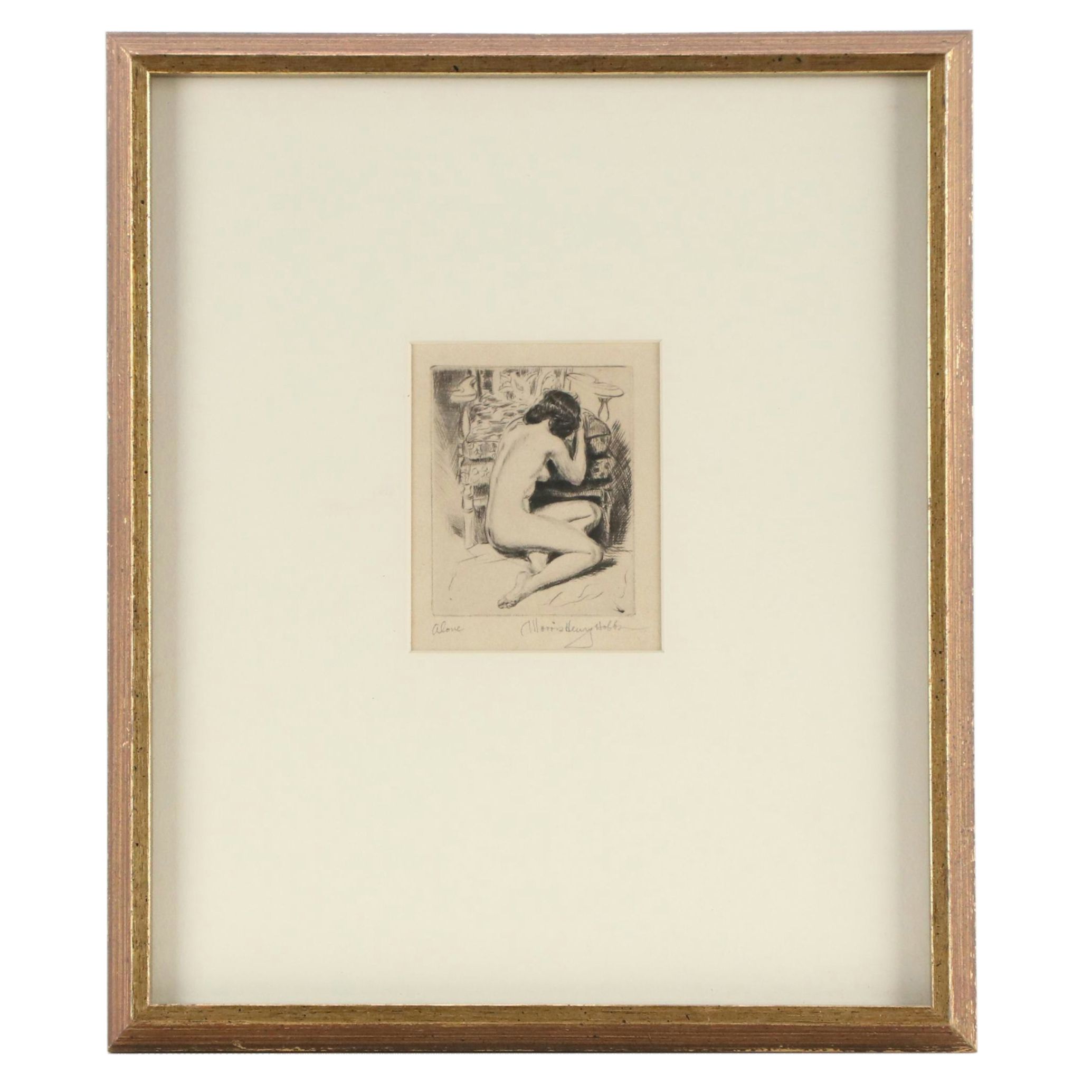 Morris Henry Hobbs Nude Figural Etching "Alone," Circa 1938