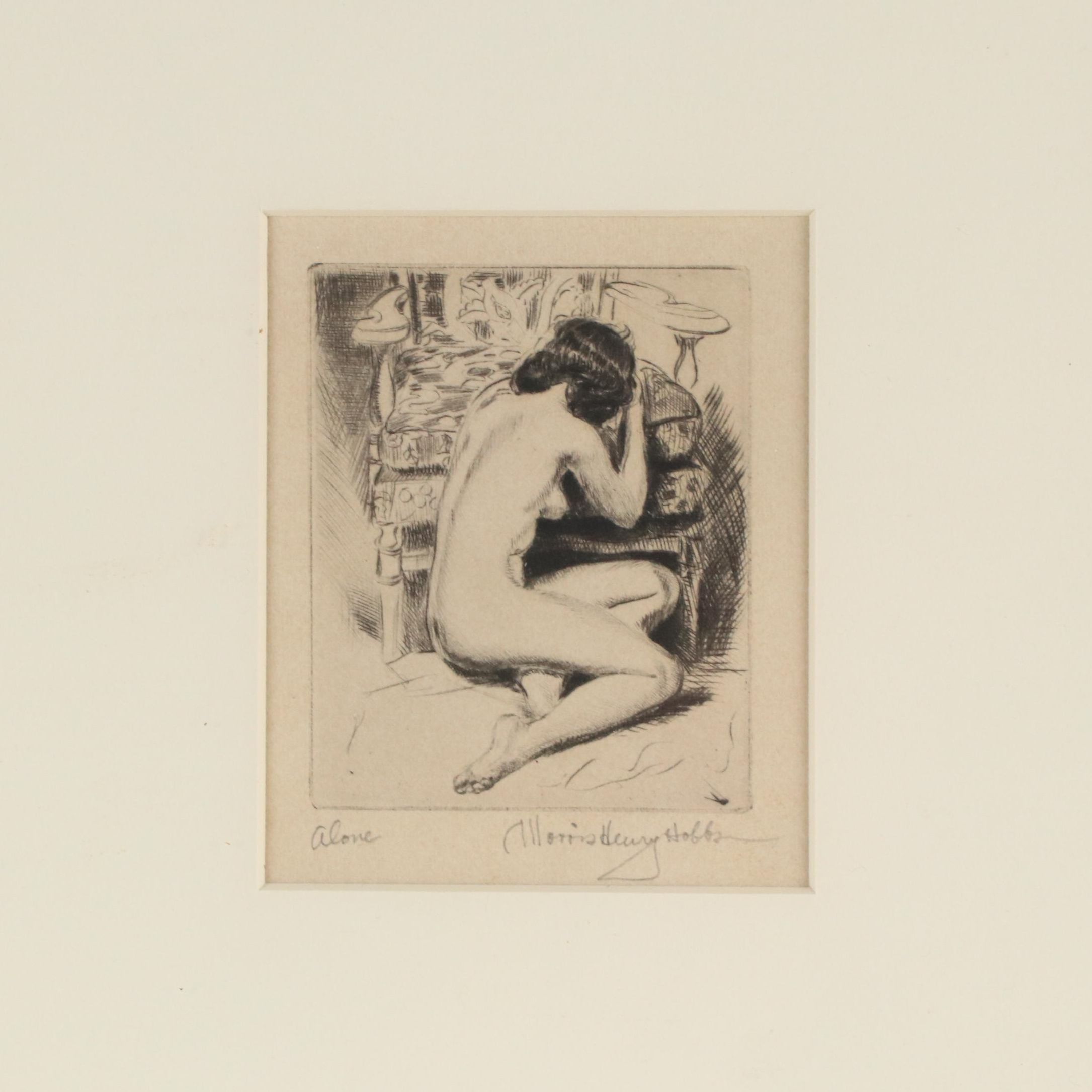 Morris Henry Hobbs Nude Figural Etching "Alone," Circa 1938