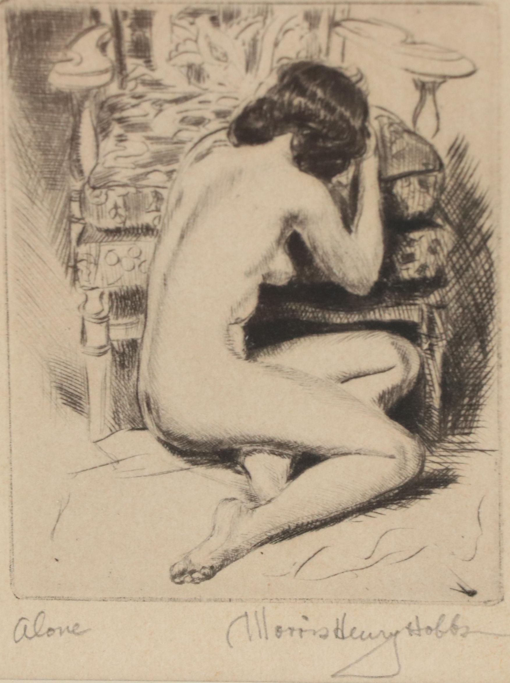 Morris Henry Hobbs Nude Figural Etching "Alone," Circa 1938