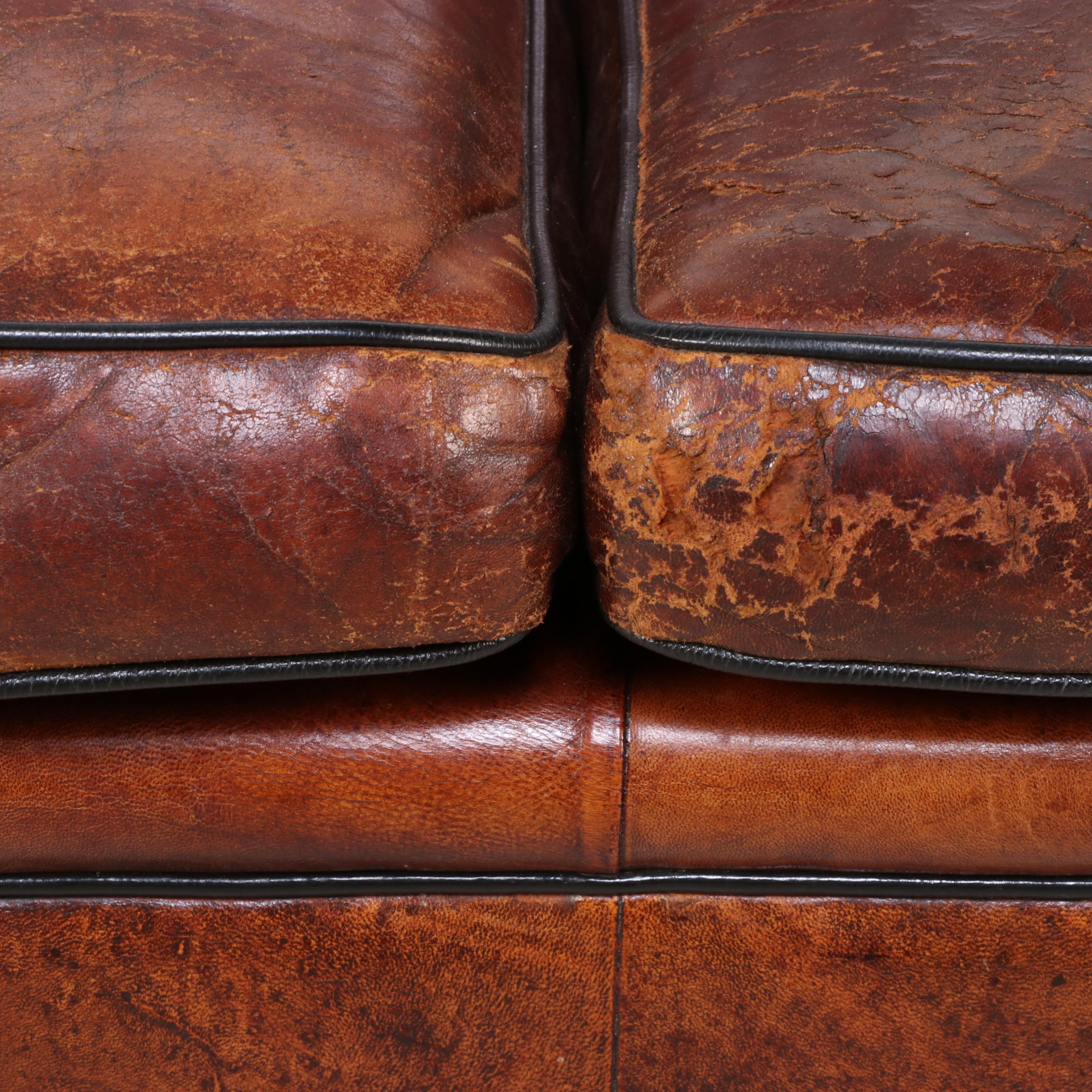 Dutch Art Deco Style Leather Love Seat, Late 20th Century