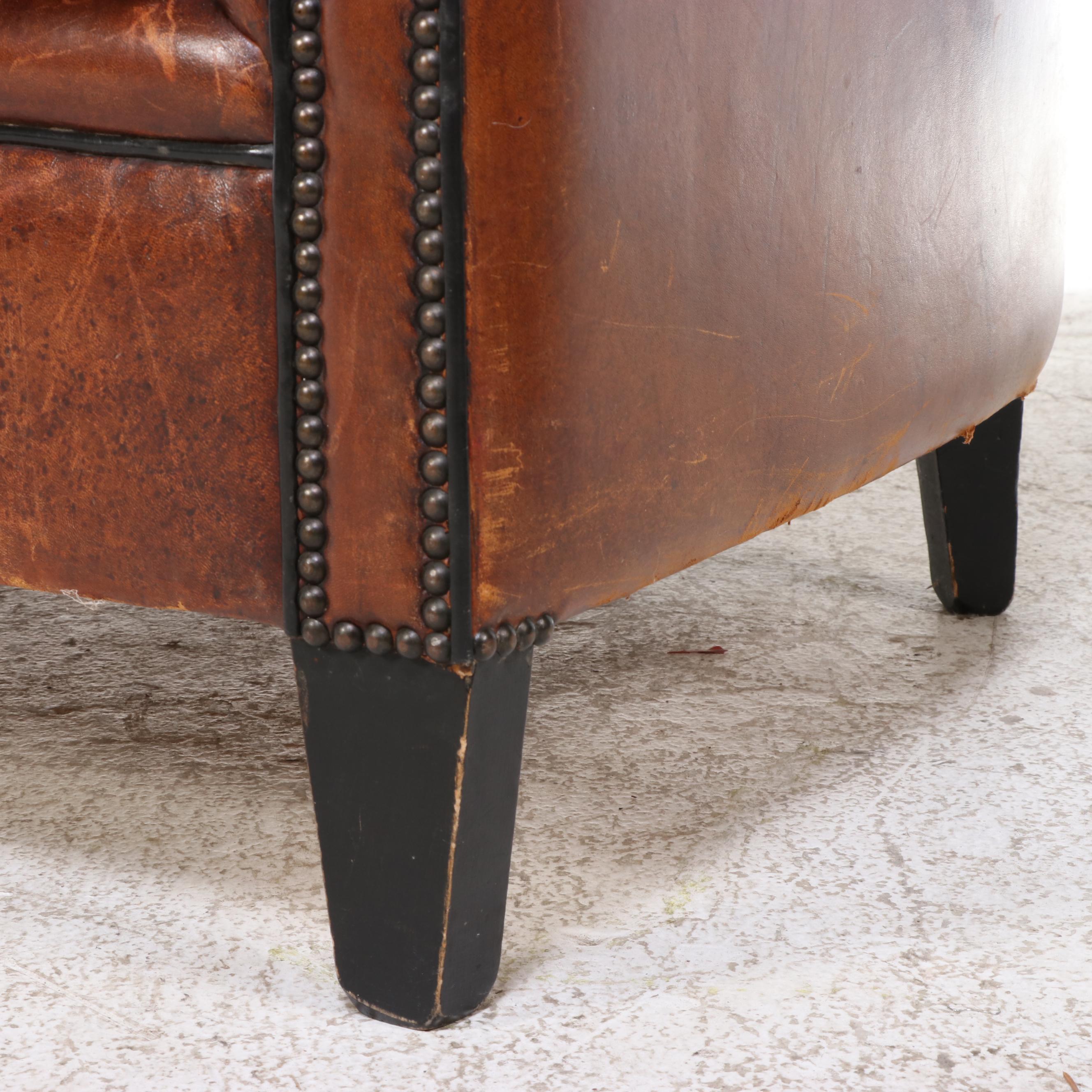 Dutch Art Deco Style Leather Love Seat, Late 20th Century