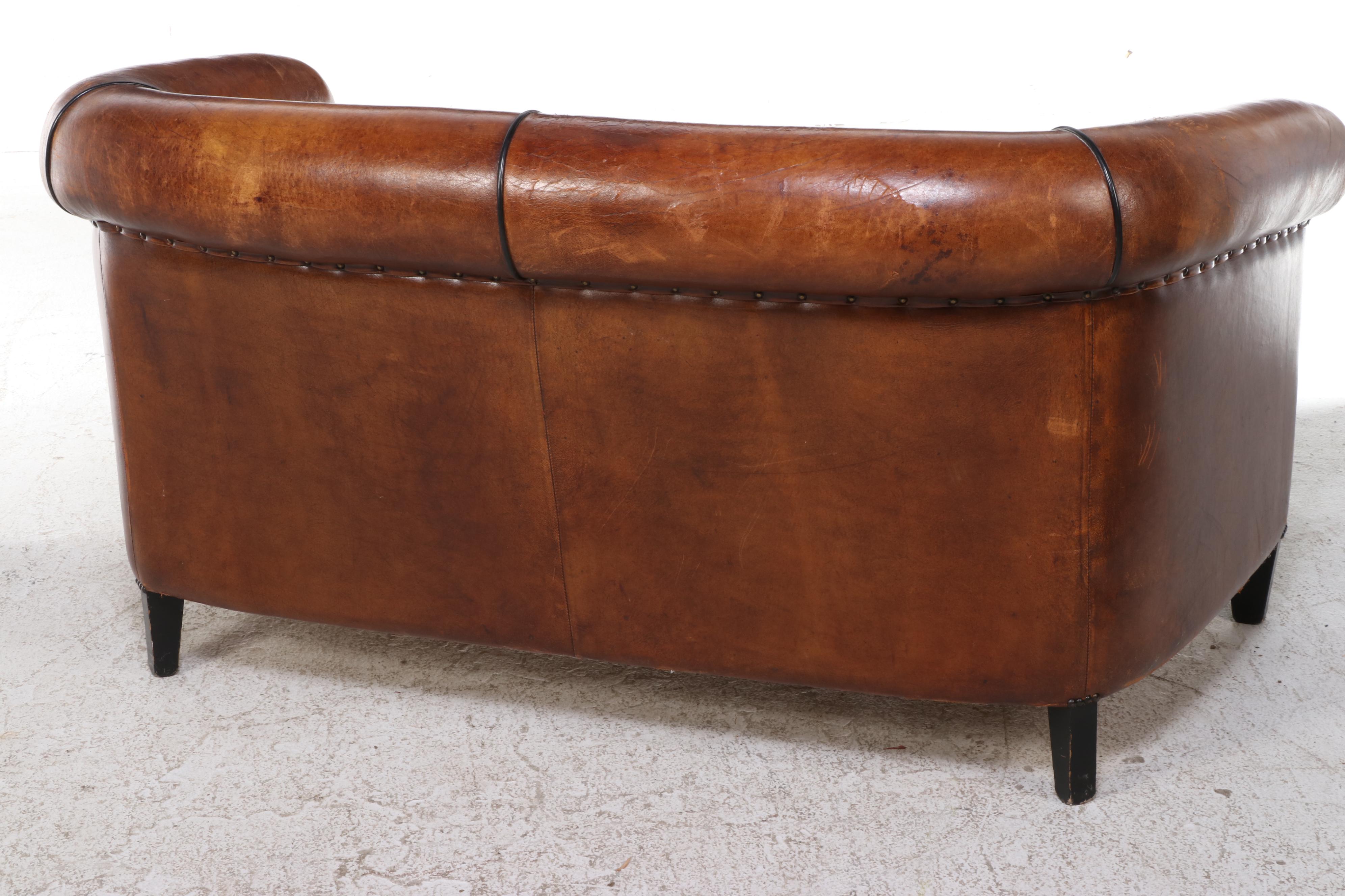 Dutch Art Deco Style Leather Love Seat, Late 20th Century