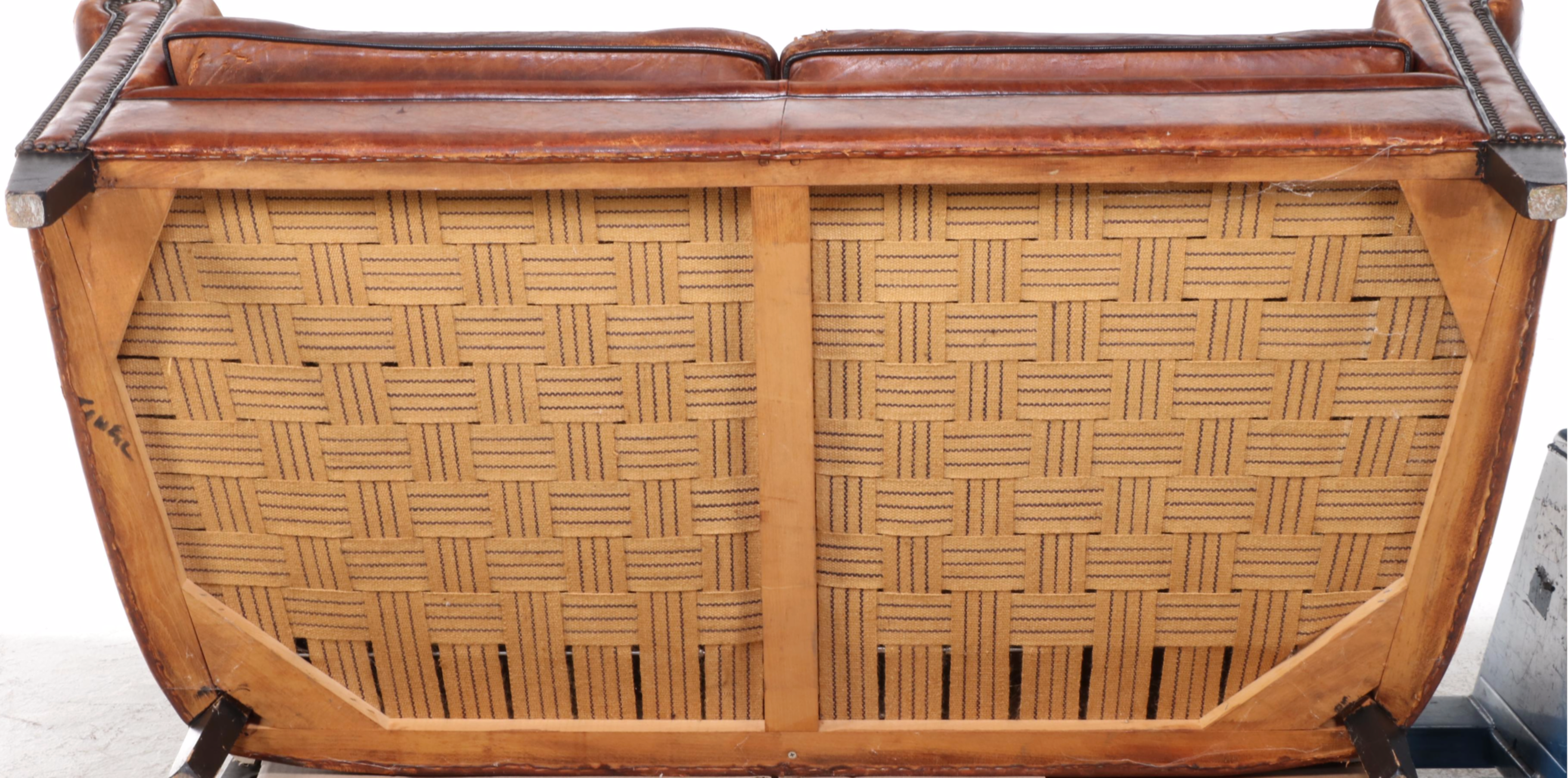 Dutch Art Deco Style Leather Love Seat, Late 20th Century