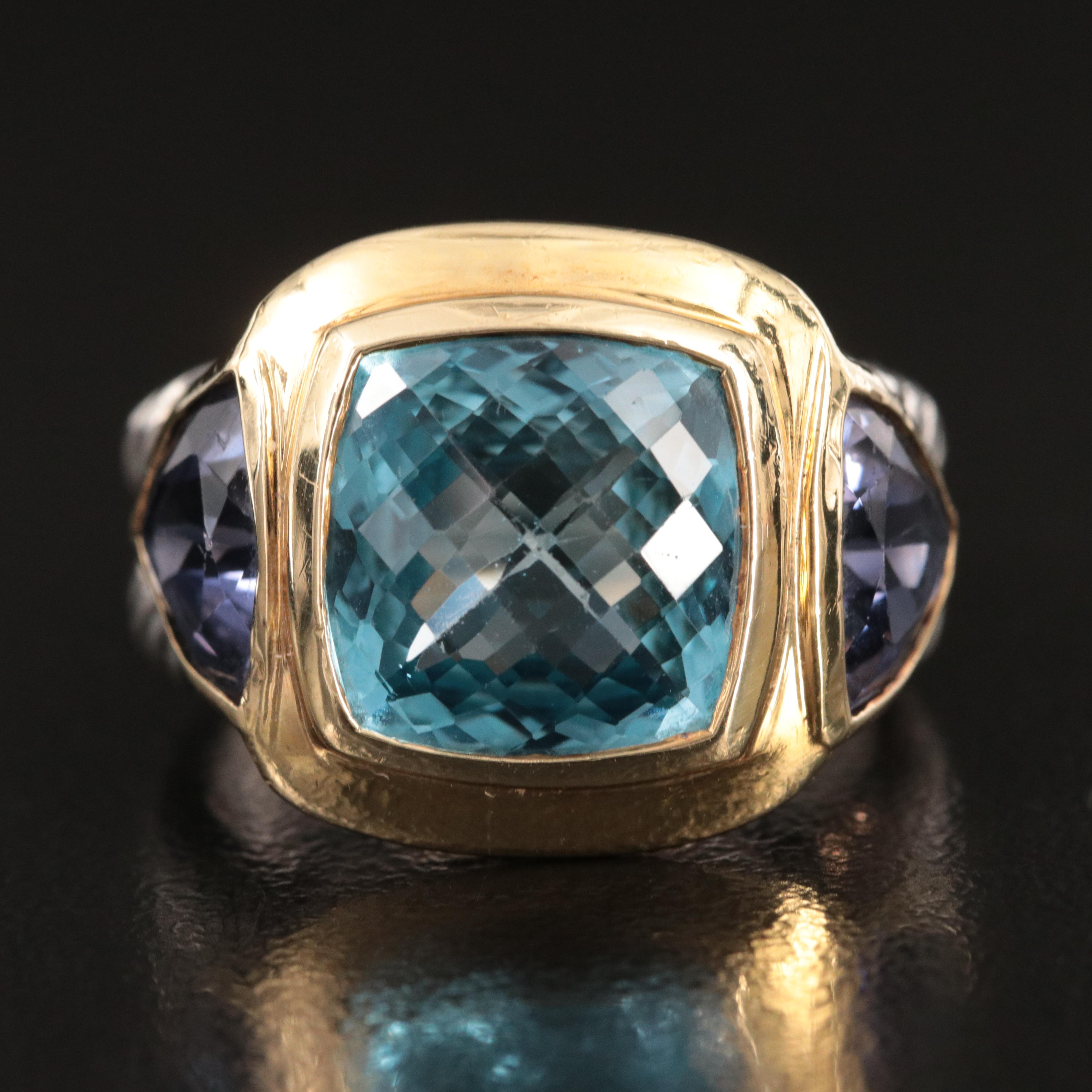 David Yurman Sterling, 18K, Topaz and Iolite Ring