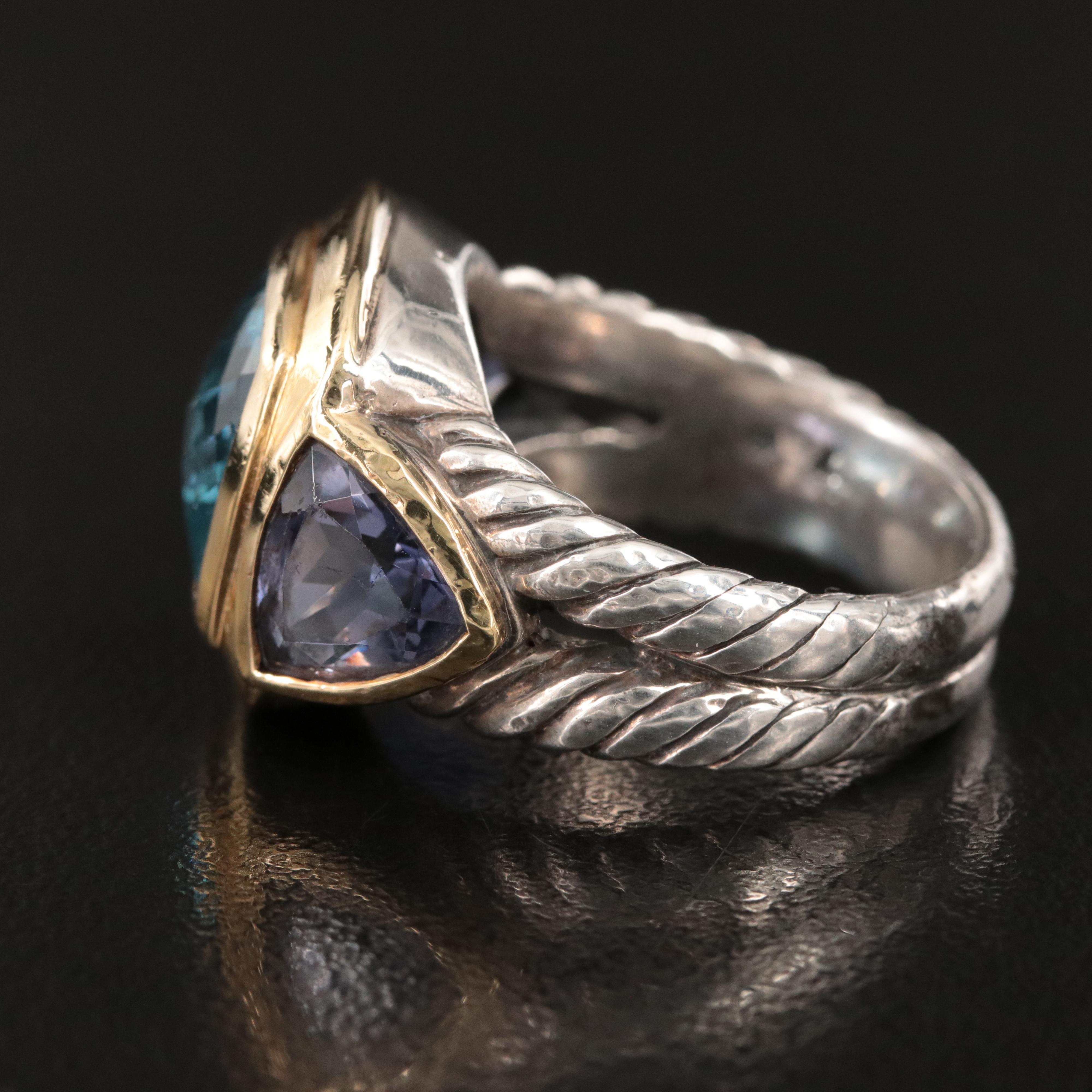 David Yurman Sterling, 18K, Topaz and Iolite Ring