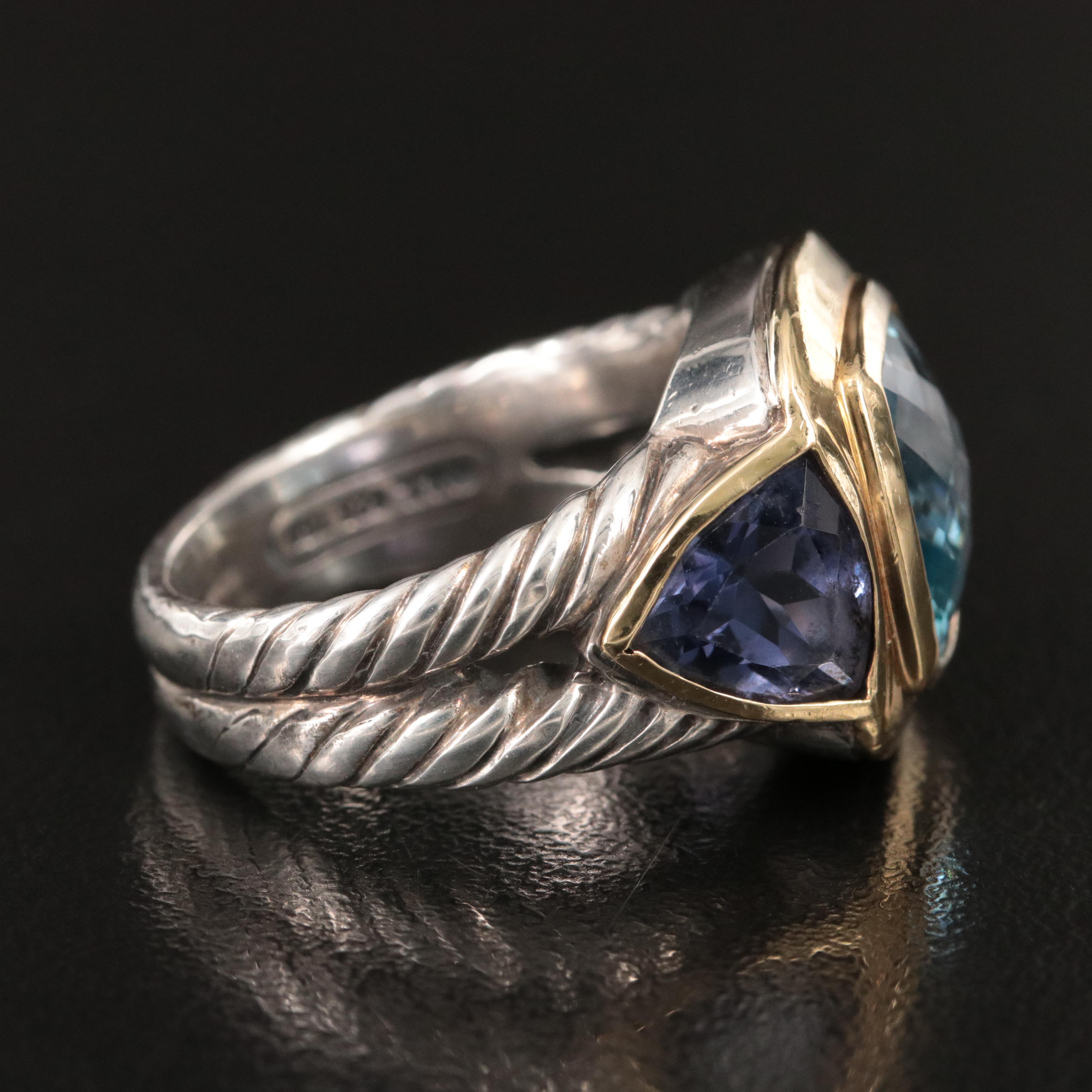 David Yurman Sterling, 18K, Topaz and Iolite Ring