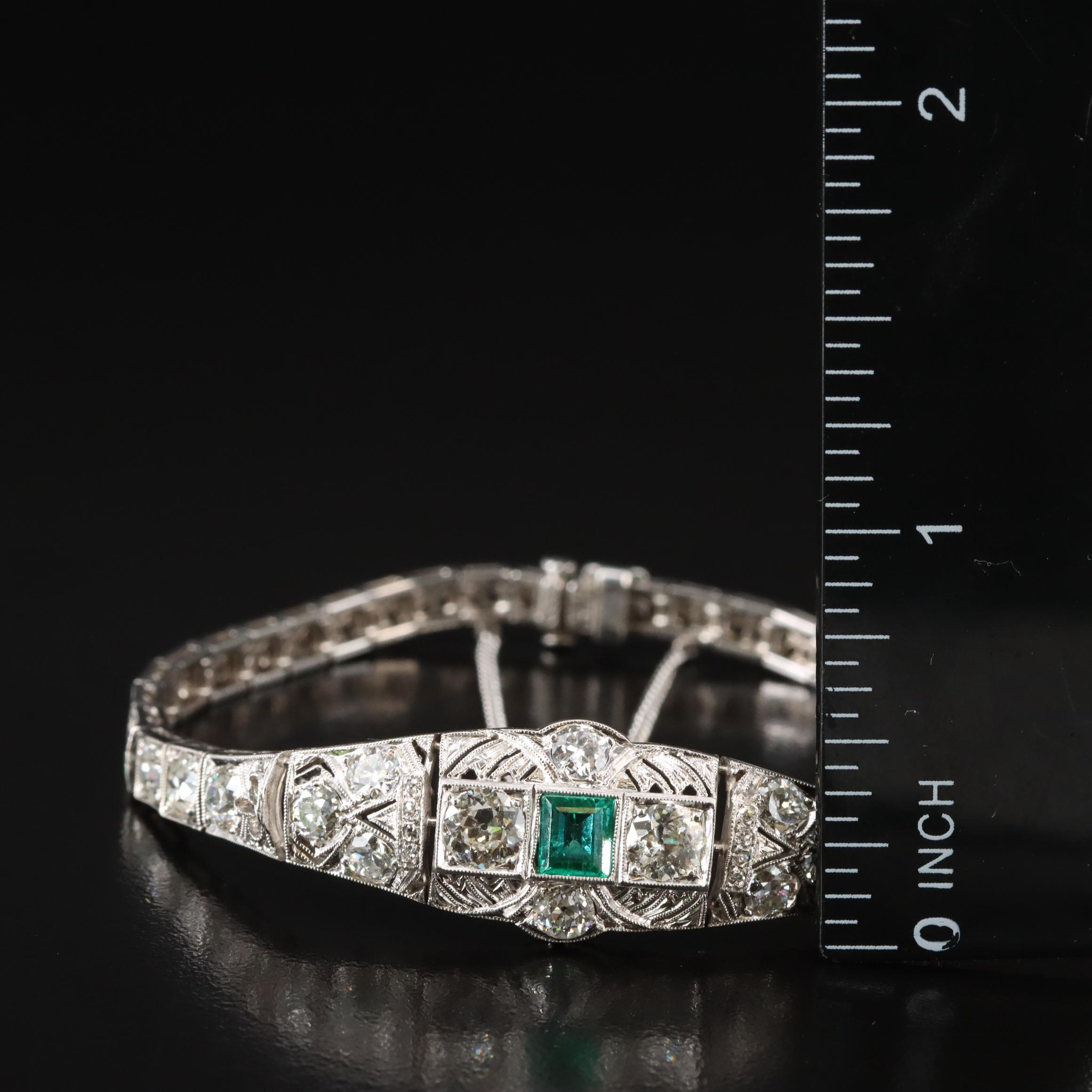 Art Deco Platinum Emerald and 3.73 CTW Diamond Bracelet