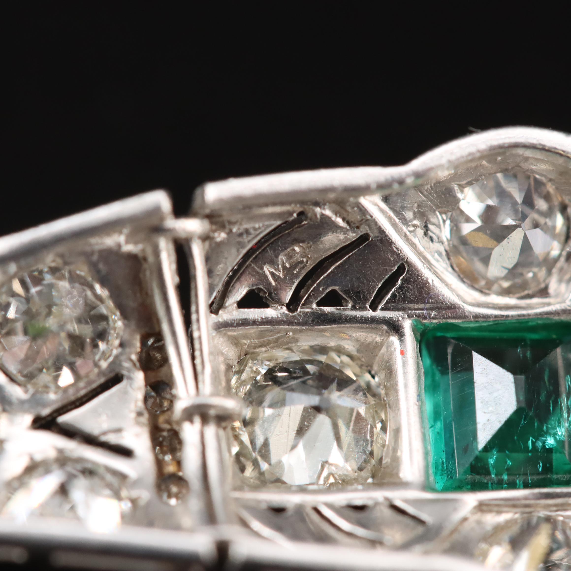 Art Deco Platinum Emerald and 3.73 CTW Diamond Bracelet