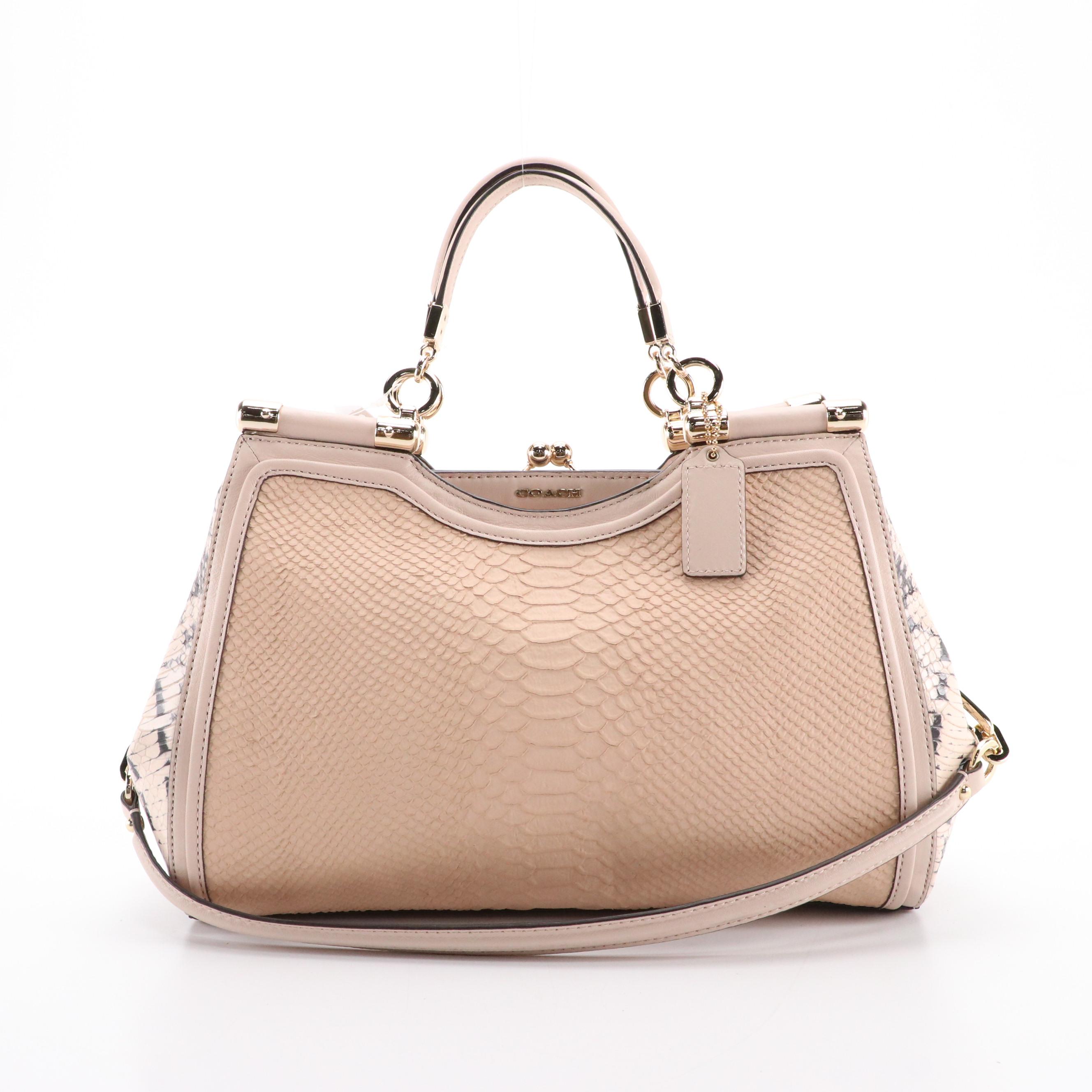 Coach Madison Diagonal Pleated Leather 2Way, Pinnacle Caroline Python Satchel