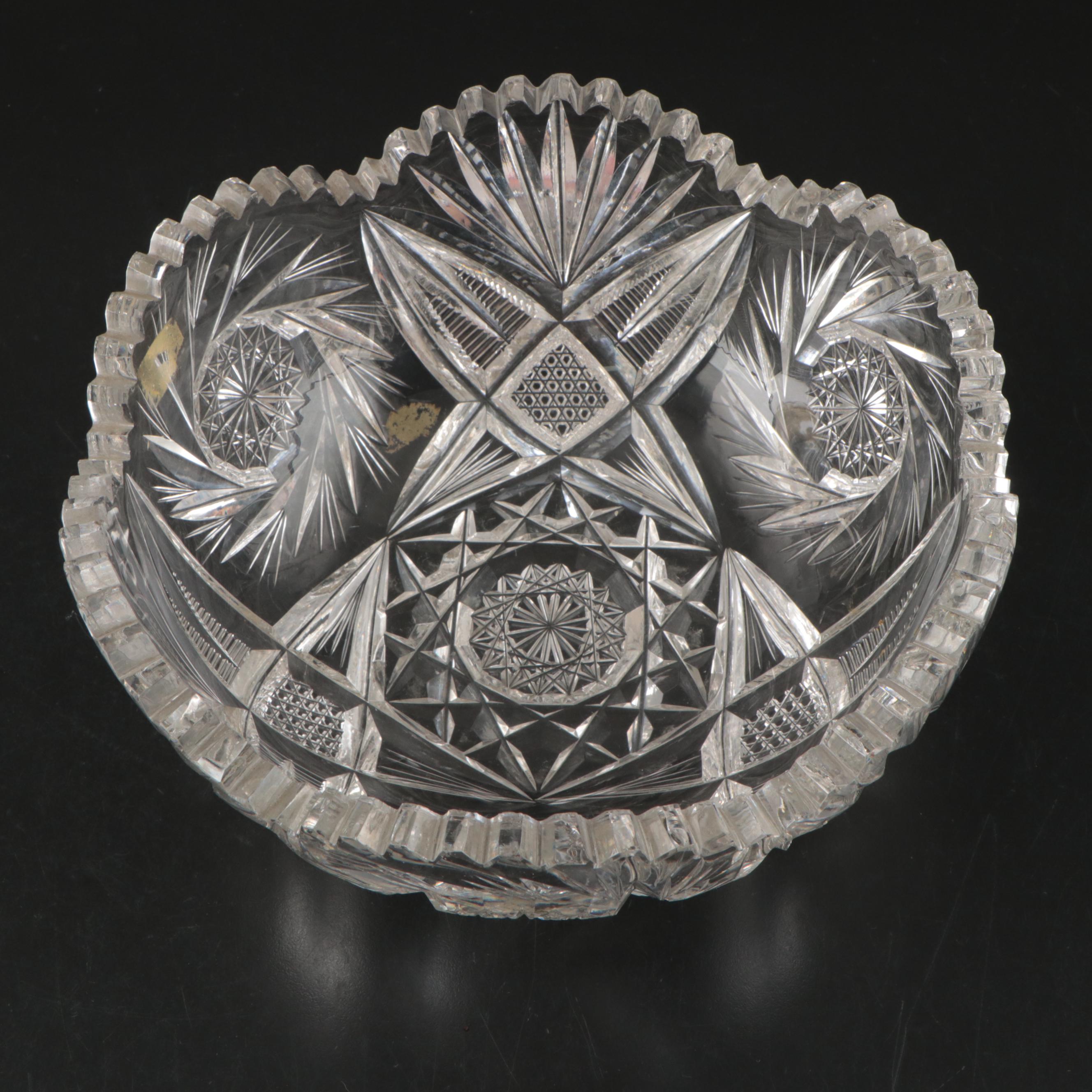 American Brilliant Style Cut Glass Bowls and Etched Glass Coupes