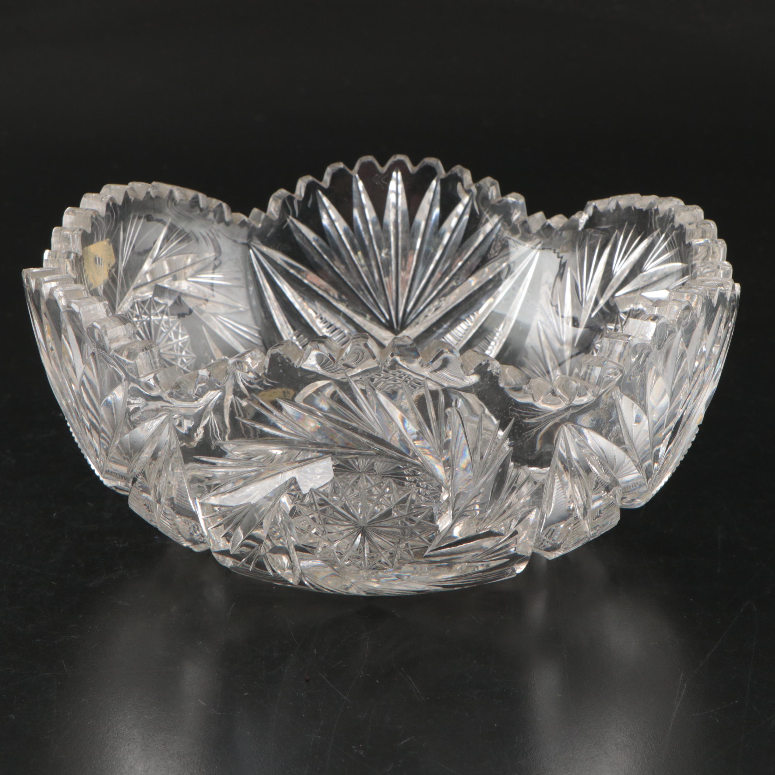 American Brilliant Style Cut Glass Bowls and Etched Glass Coupes