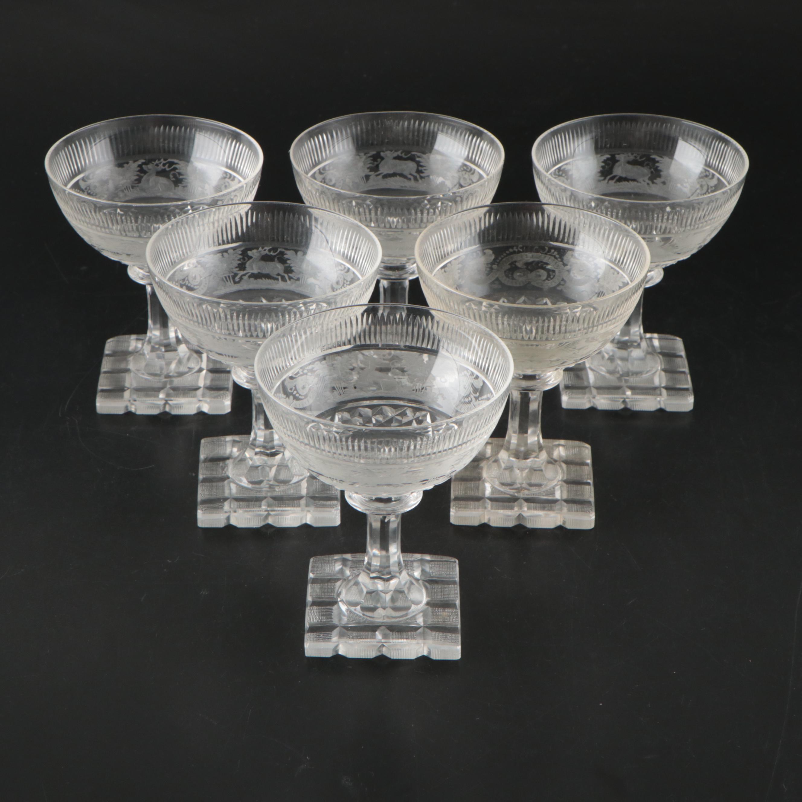 American Brilliant Style Cut Glass Bowls and Etched Glass Coupes