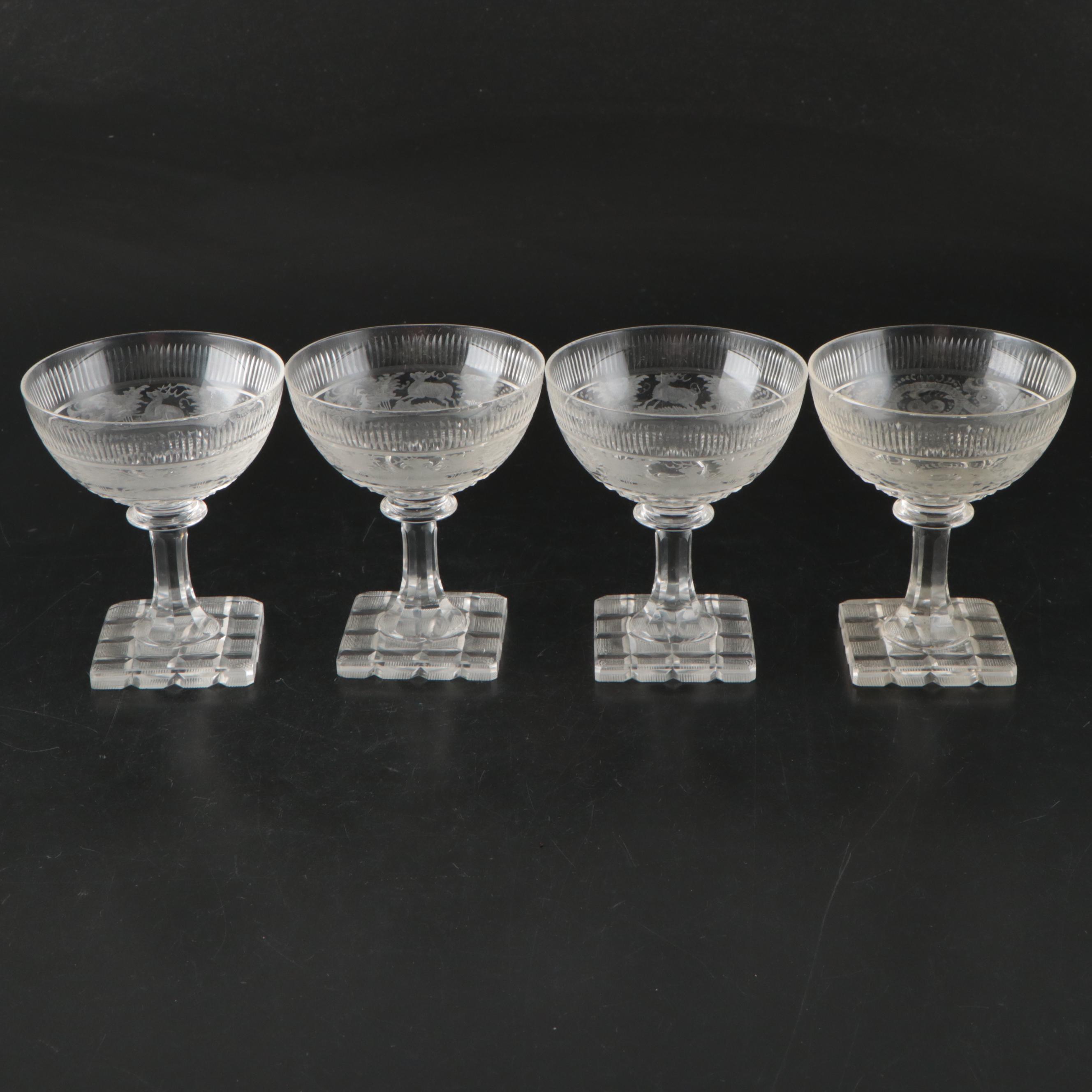 American Brilliant Style Cut Glass Bowls and Etched Glass Coupes