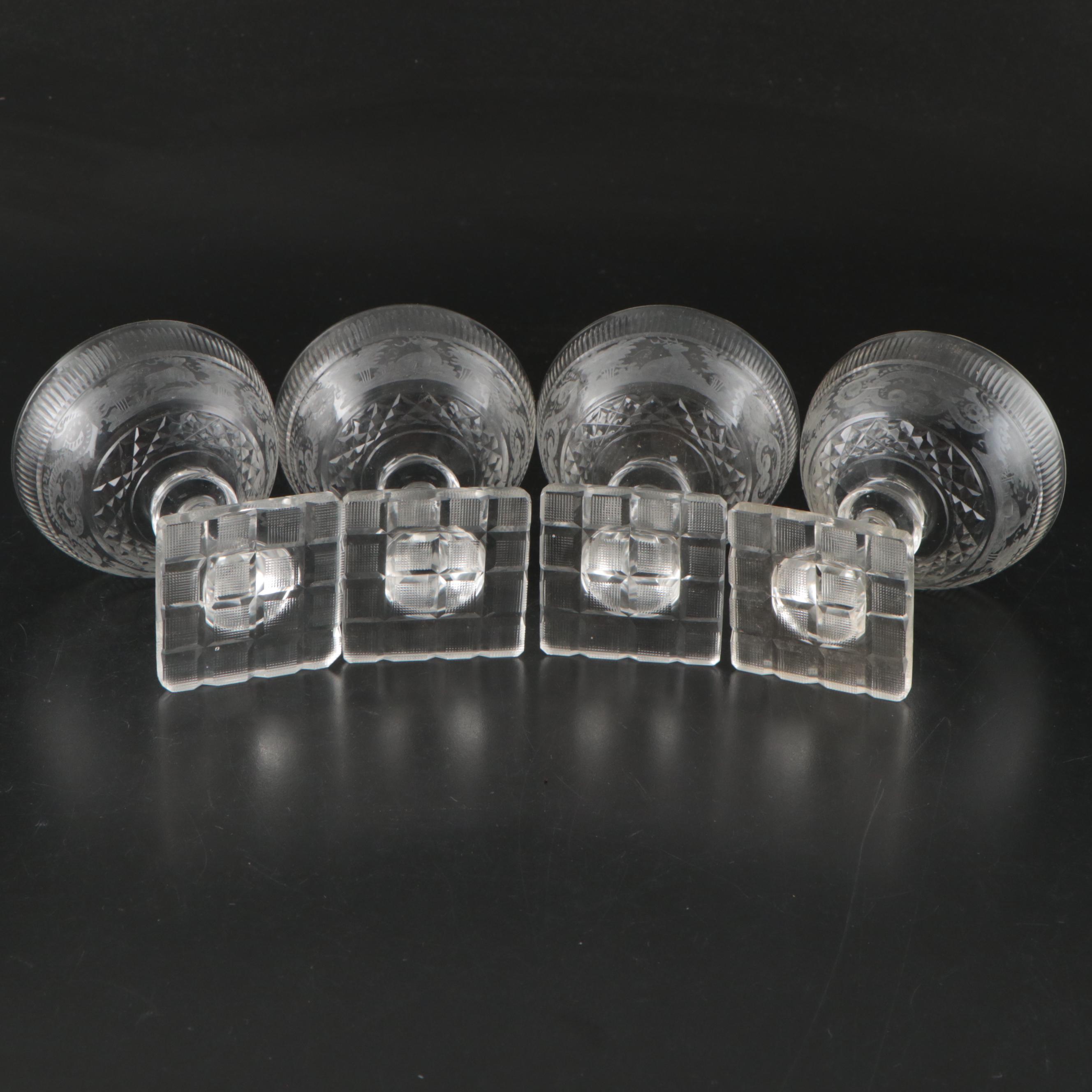 American Brilliant Style Cut Glass Bowls and Etched Glass Coupes