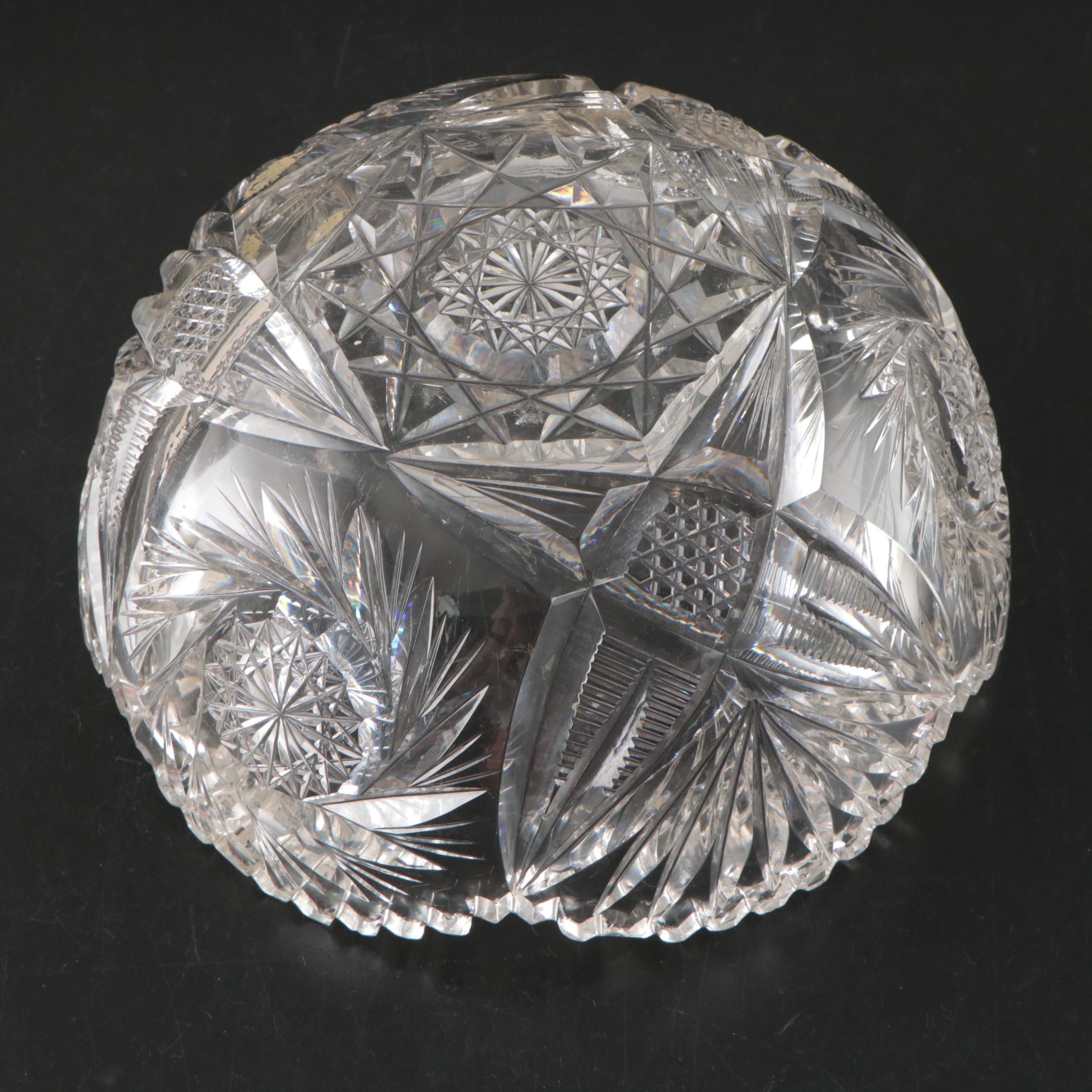 American Brilliant Style Cut Glass Bowls and Etched Glass Coupes