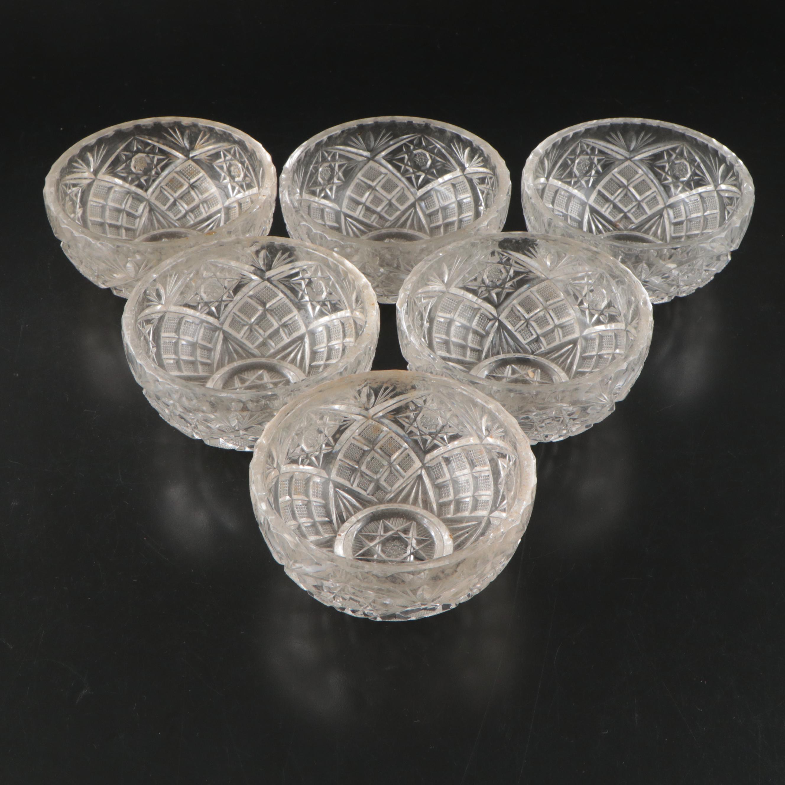 American Brilliant Style Cut Glass Bowls and Etched Glass Coupes