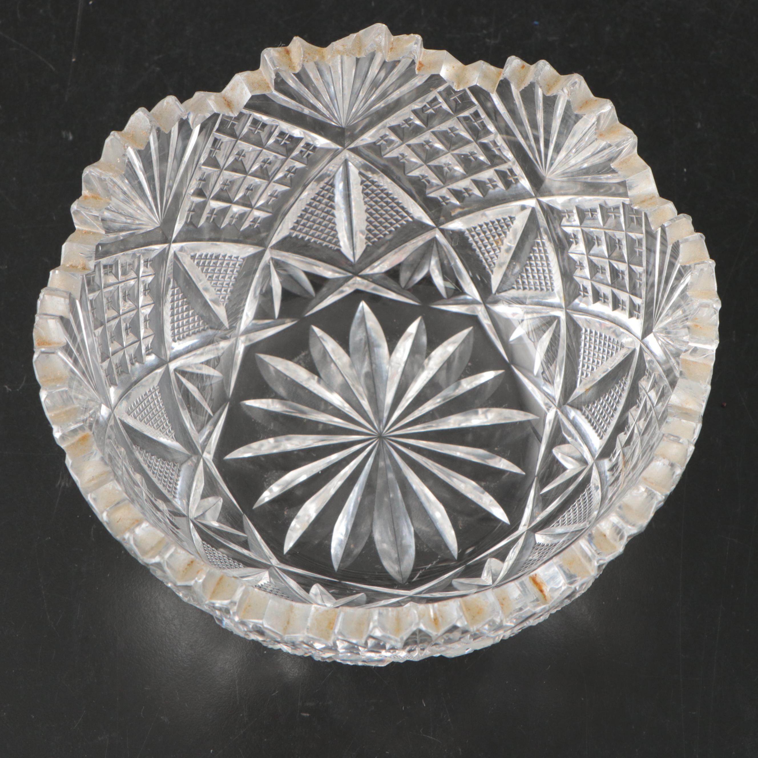American Brilliant Style Cut Glass Bowls and Etched Glass Coupes
