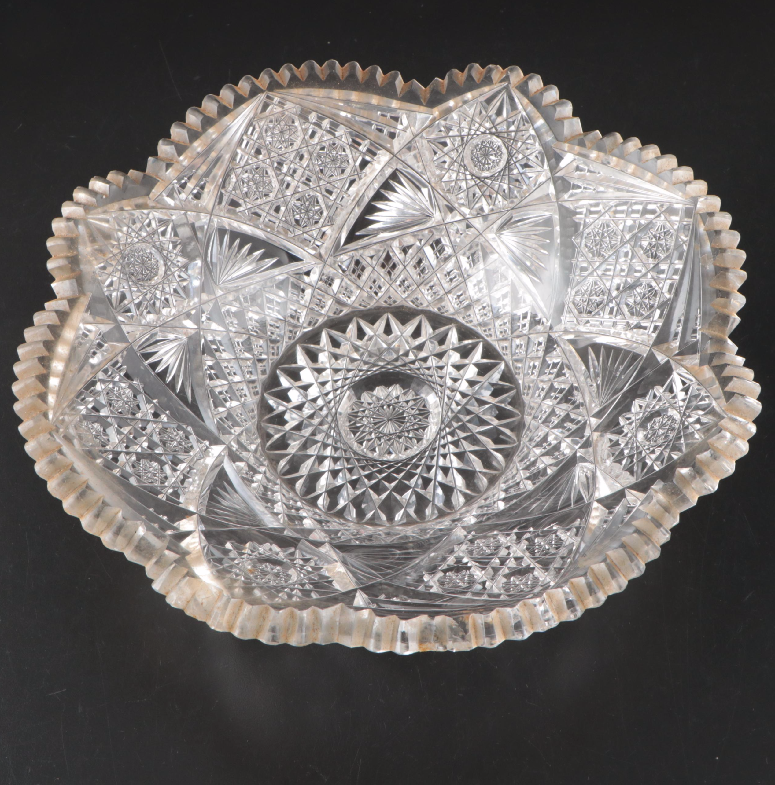 American Brilliant Style Cut Glass Bowls and Etched Glass Coupes