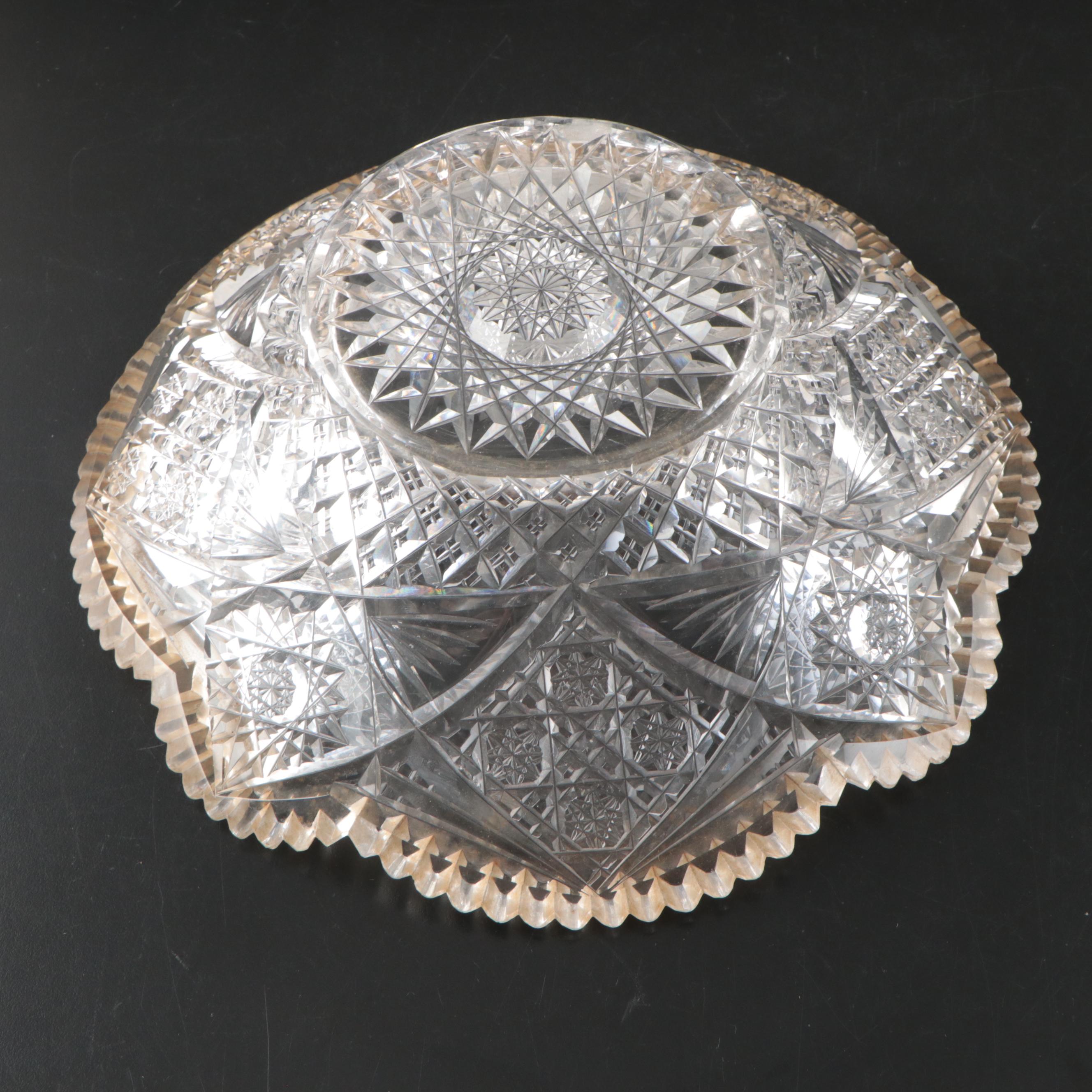 American Brilliant Style Cut Glass Bowls and Etched Glass Coupes