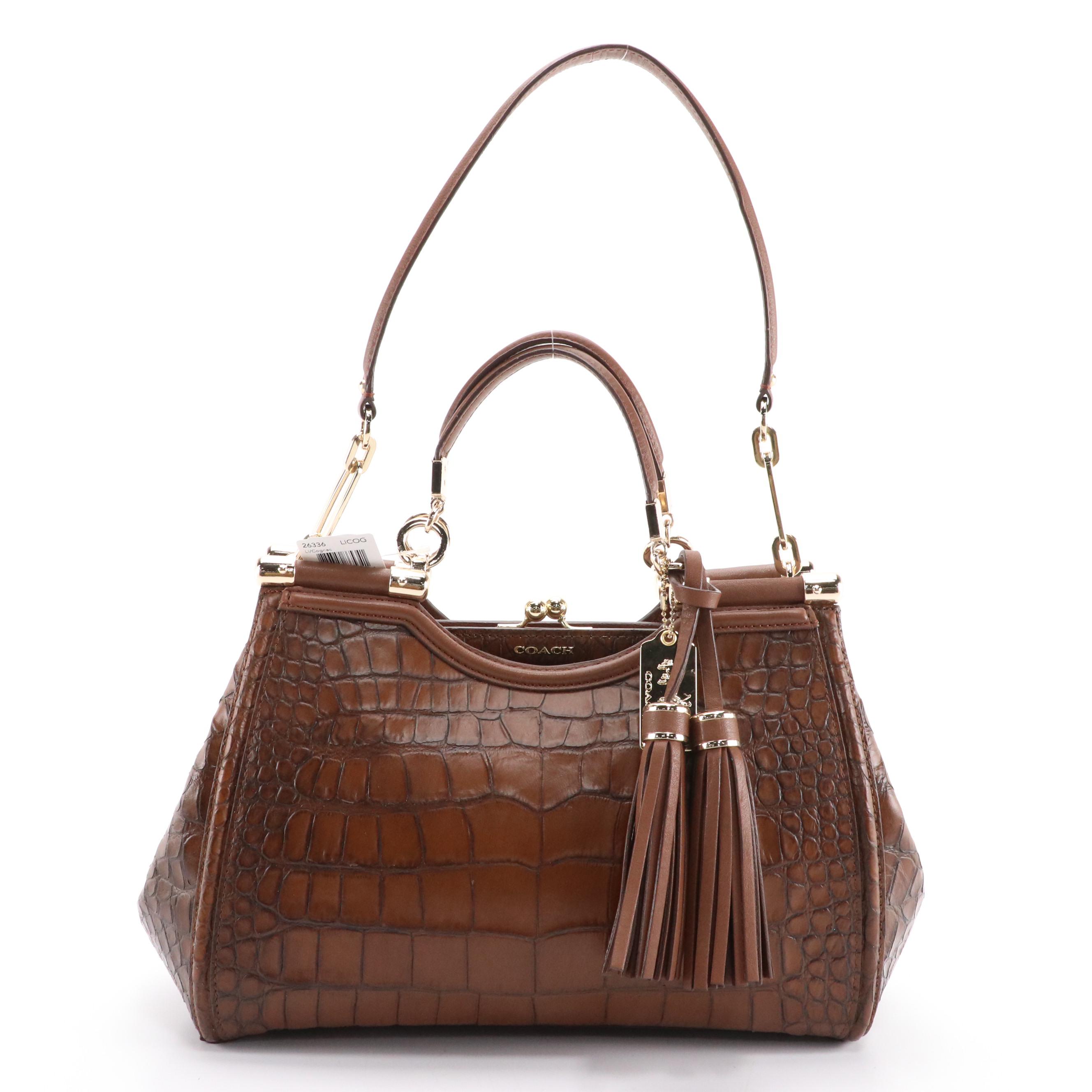 Coach Leather Maya Shoulder Bag, Brown Croc Embossed Madison Carrie Satchel