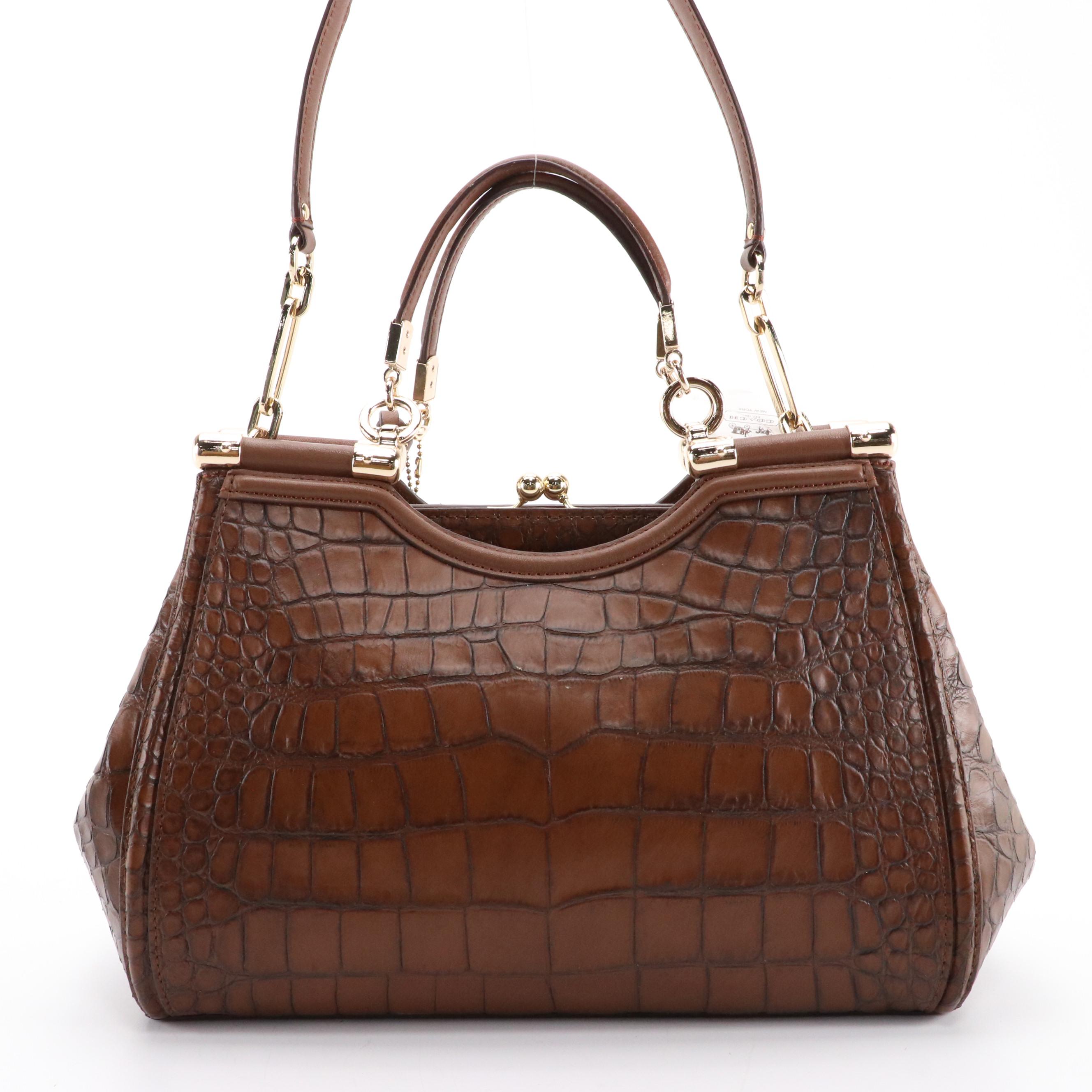 Coach Leather Maya Shoulder Bag, Brown Croc Embossed Madison Carrie Satchel